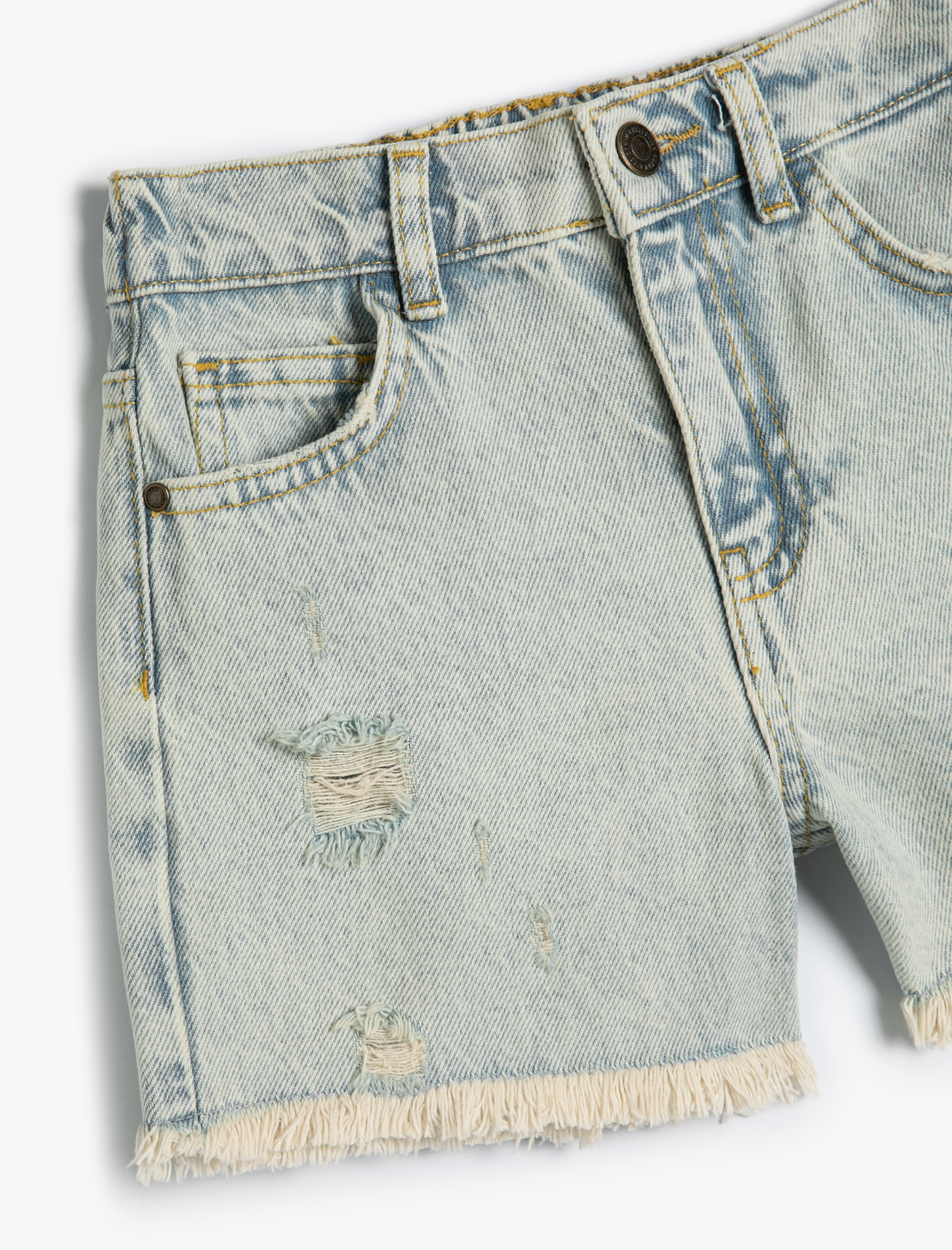  Kız Çocuk Kot Şort Püsküllü Beli Lastikli Cepli Pamuklu