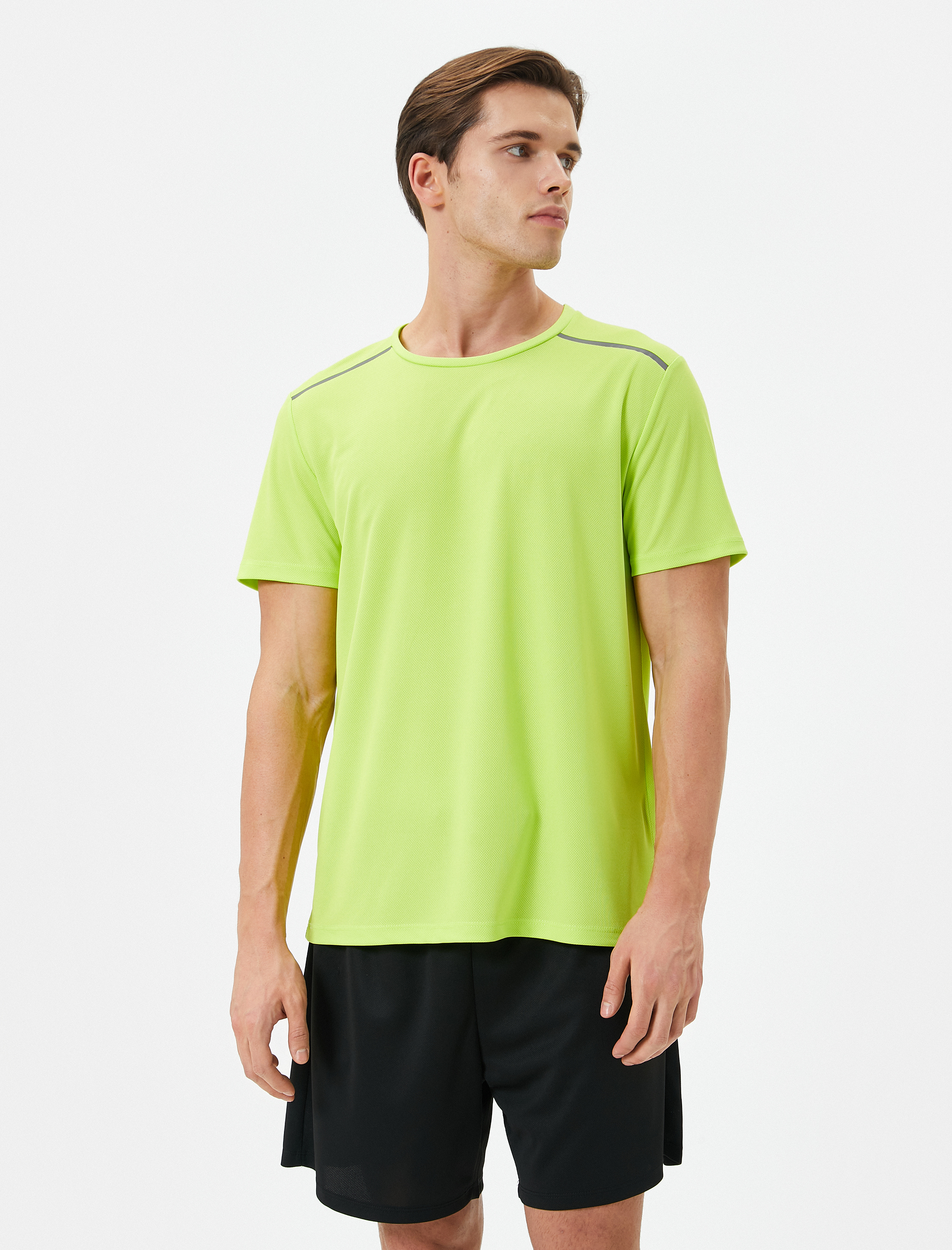   Spor Tişört Şerit Baskılı Bisiklet Yaka Kısa Kollu