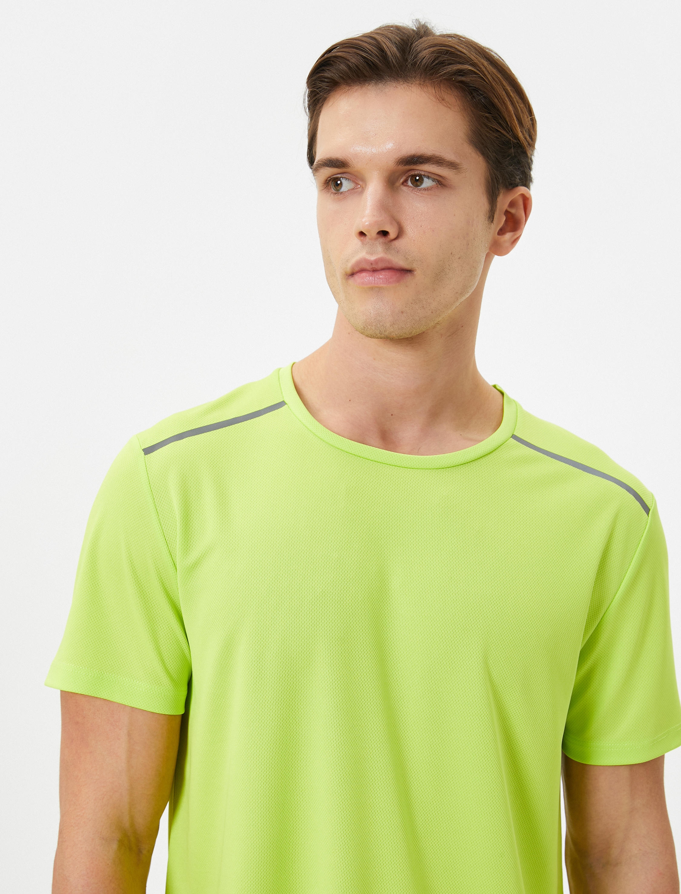   Spor Tişört Şerit Baskılı Bisiklet Yaka Kısa Kollu