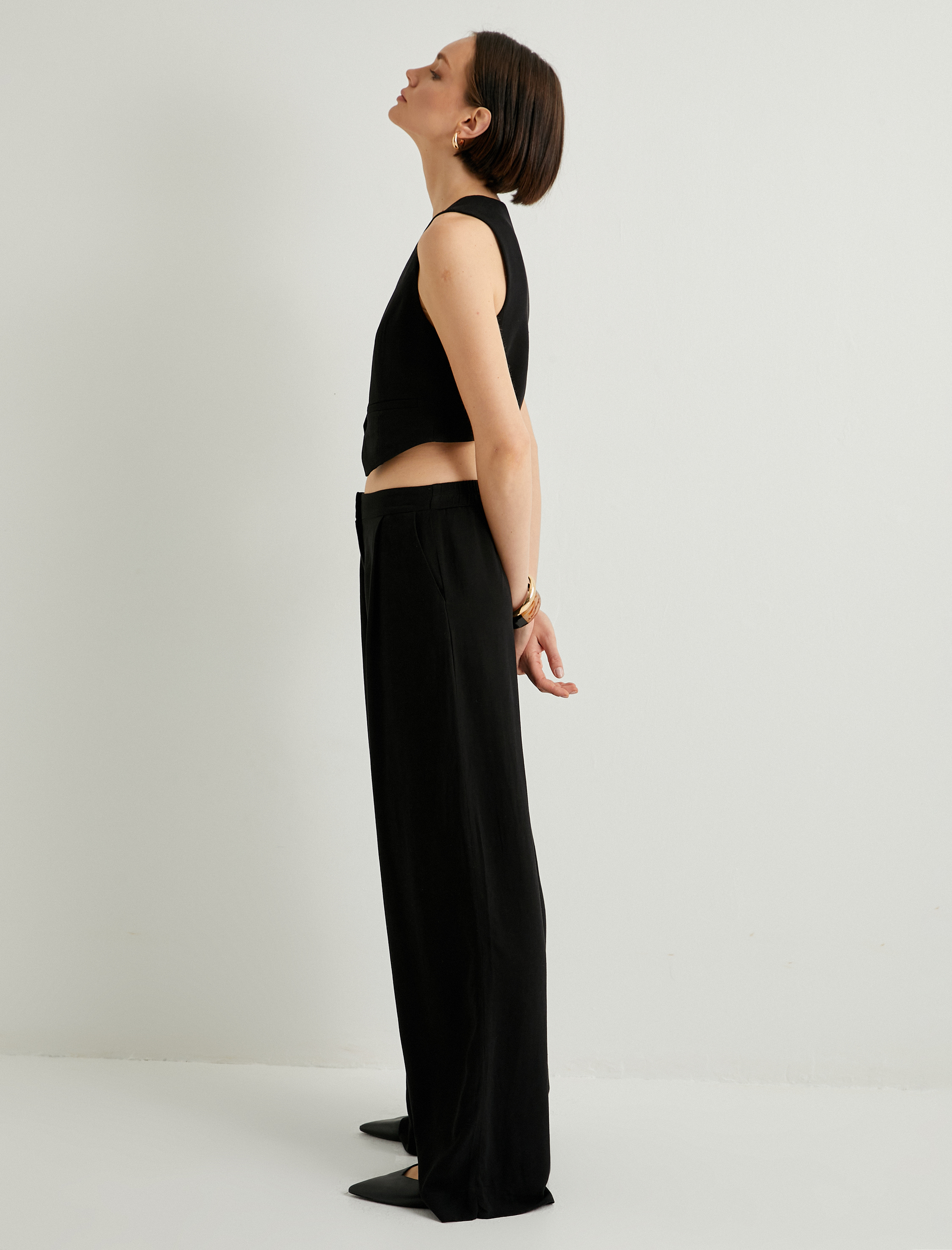   Bol Paça Pantolon Viskon Keten Karışımlı Normal Bel