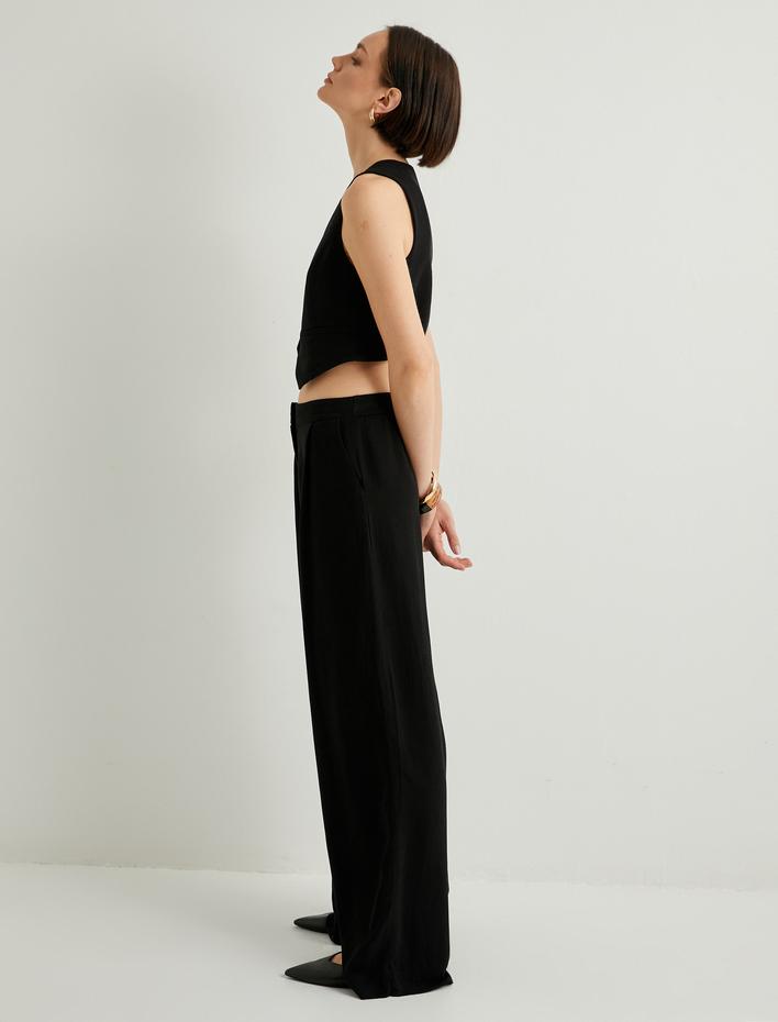  Bol Paça Pantolon Viskon Keten Karışımlı Normal Bel