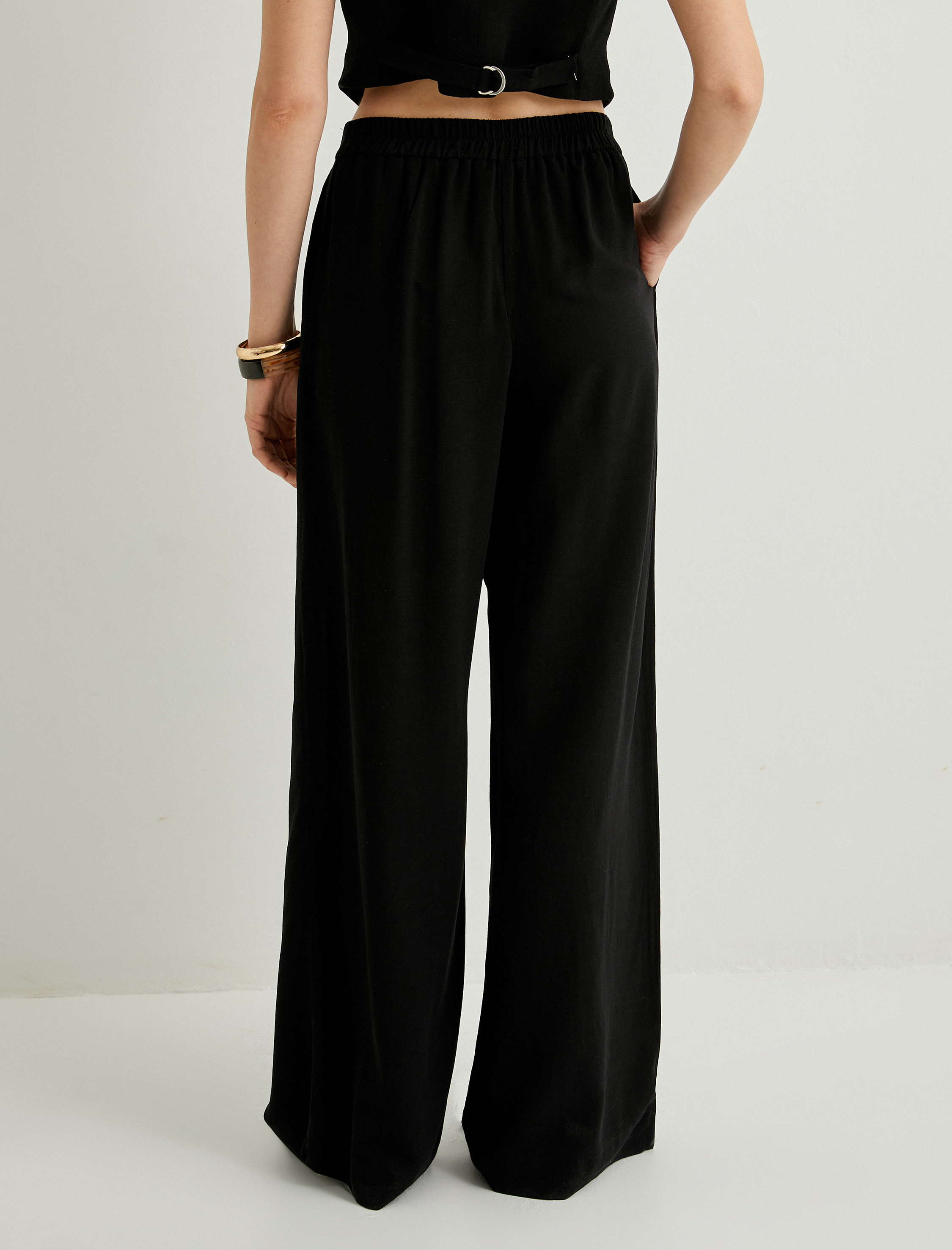   Bol Paça Pantolon Viskon Keten Karışımlı Normal Bel