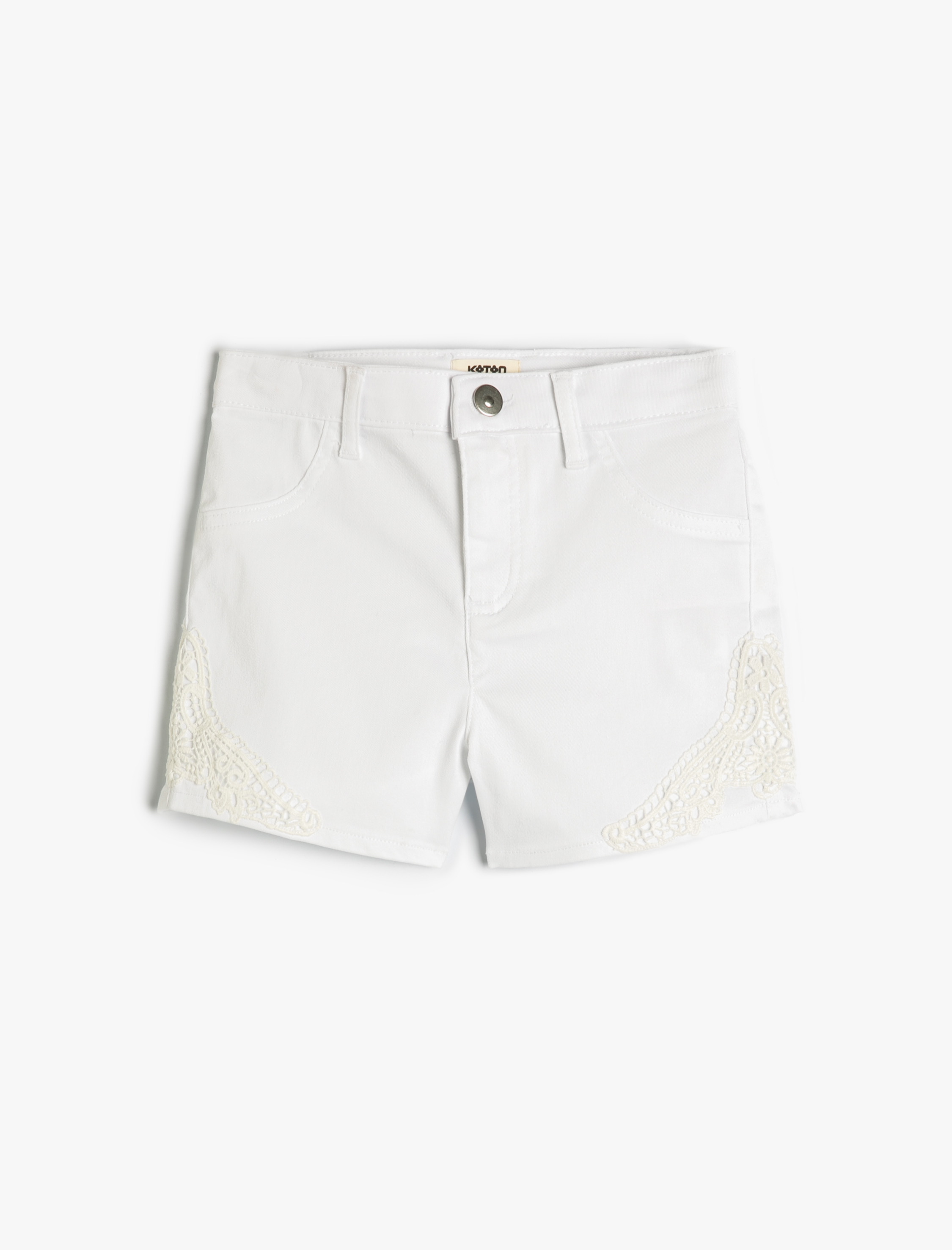  Kız Çocuk Şort Kroşe Dantel Detaylı Cepli Pamuk Karışımlı