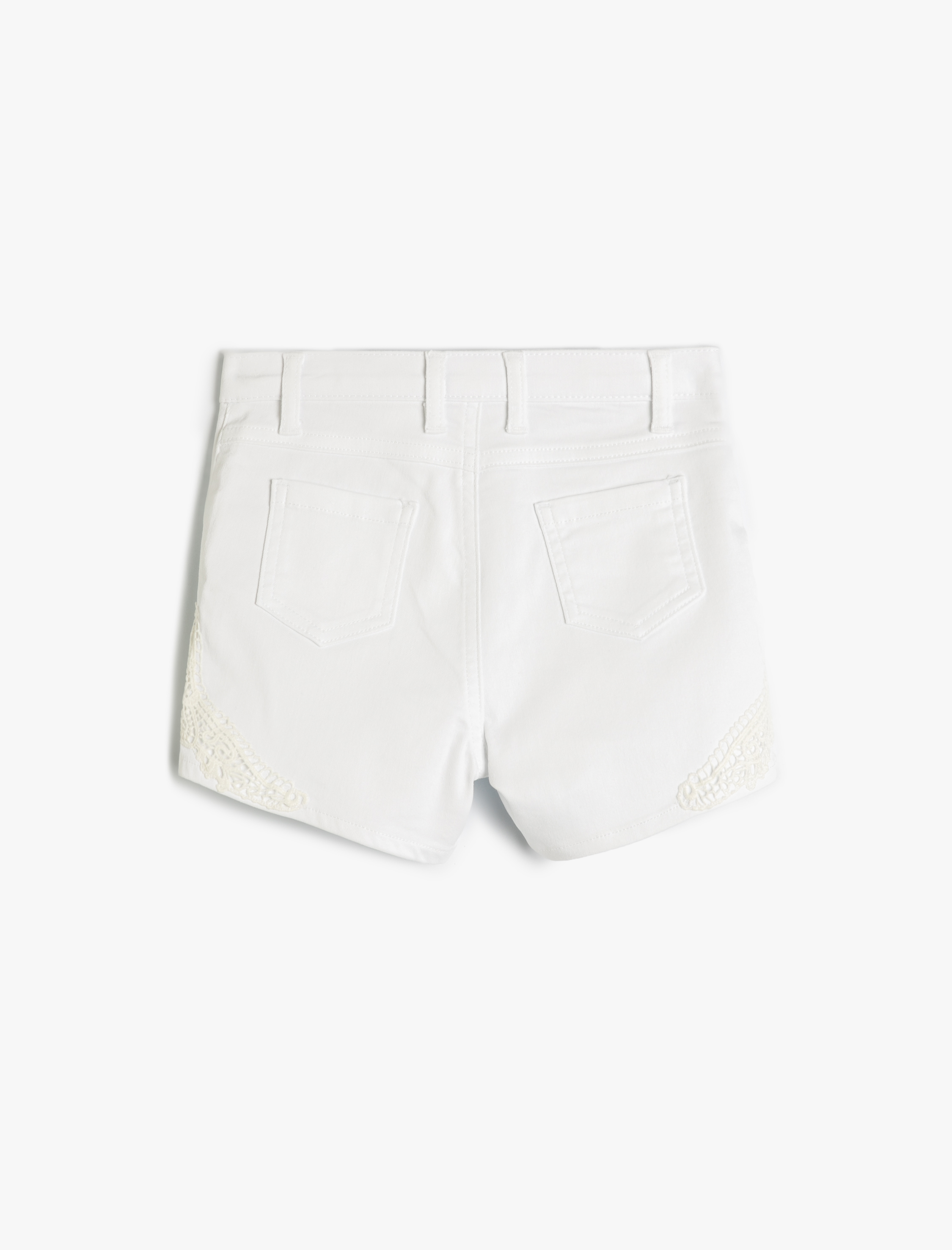  Kız Çocuk Şort Kroşe Dantel Detaylı Cepli Pamuk Karışımlı