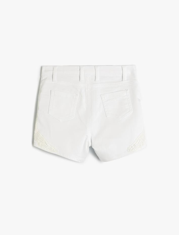 Kız Çocuk Şort Kroşe Dantel Detaylı Cepli Pamuk Karışımlı