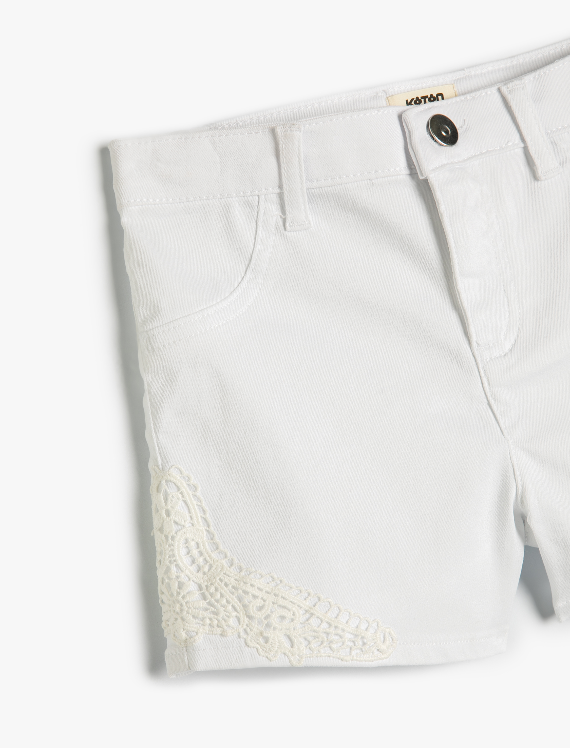  Kız Çocuk Şort Kroşe Dantel Detaylı Cepli Pamuk Karışımlı