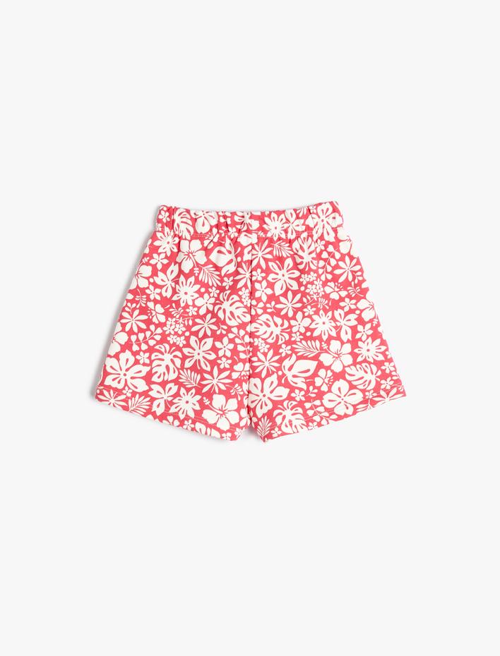 Kız Çocuk Çiçekli Şort Beli Bağlamalı