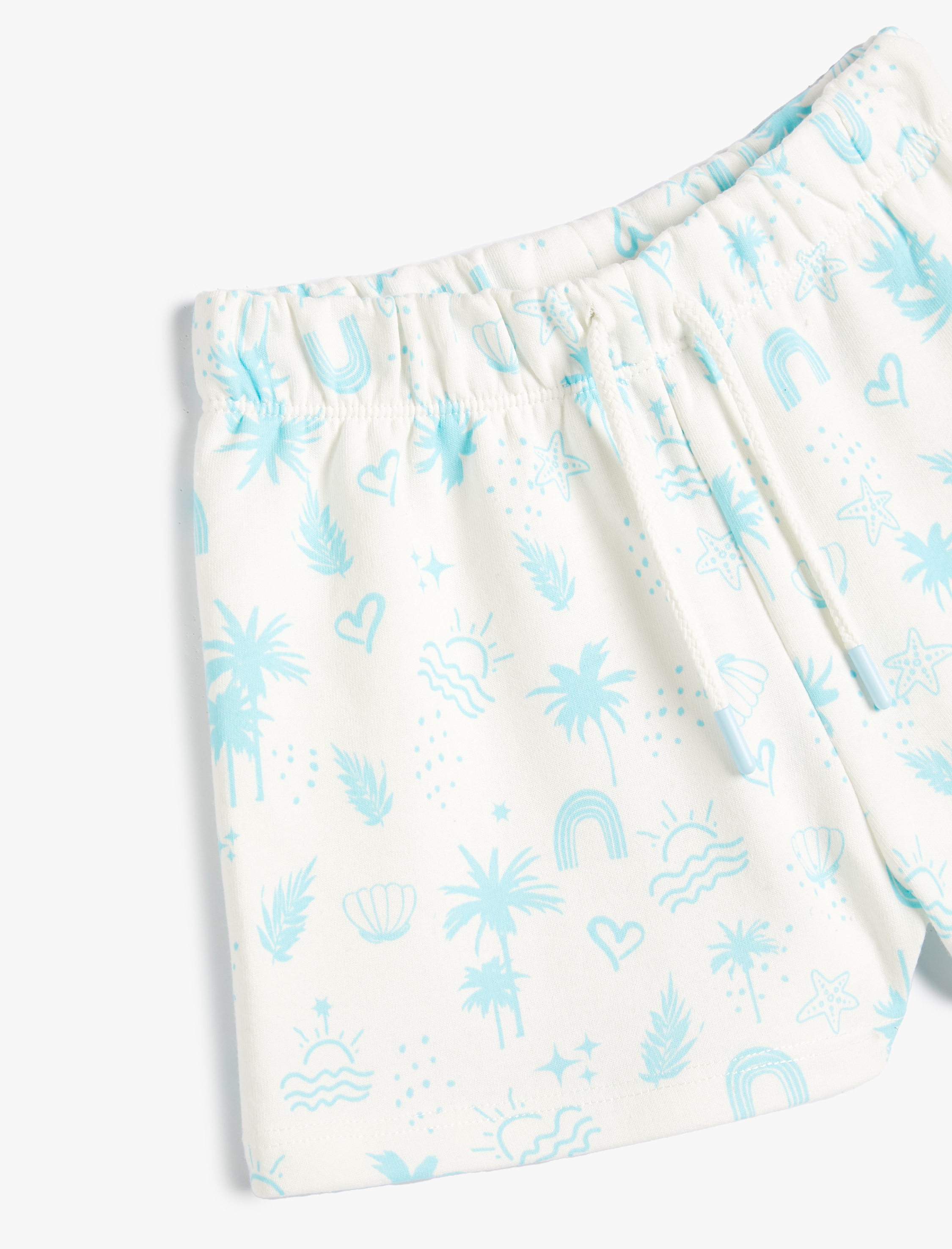  Kız Çocuk Şort Baskı Detaylı Beli Bağlamalı