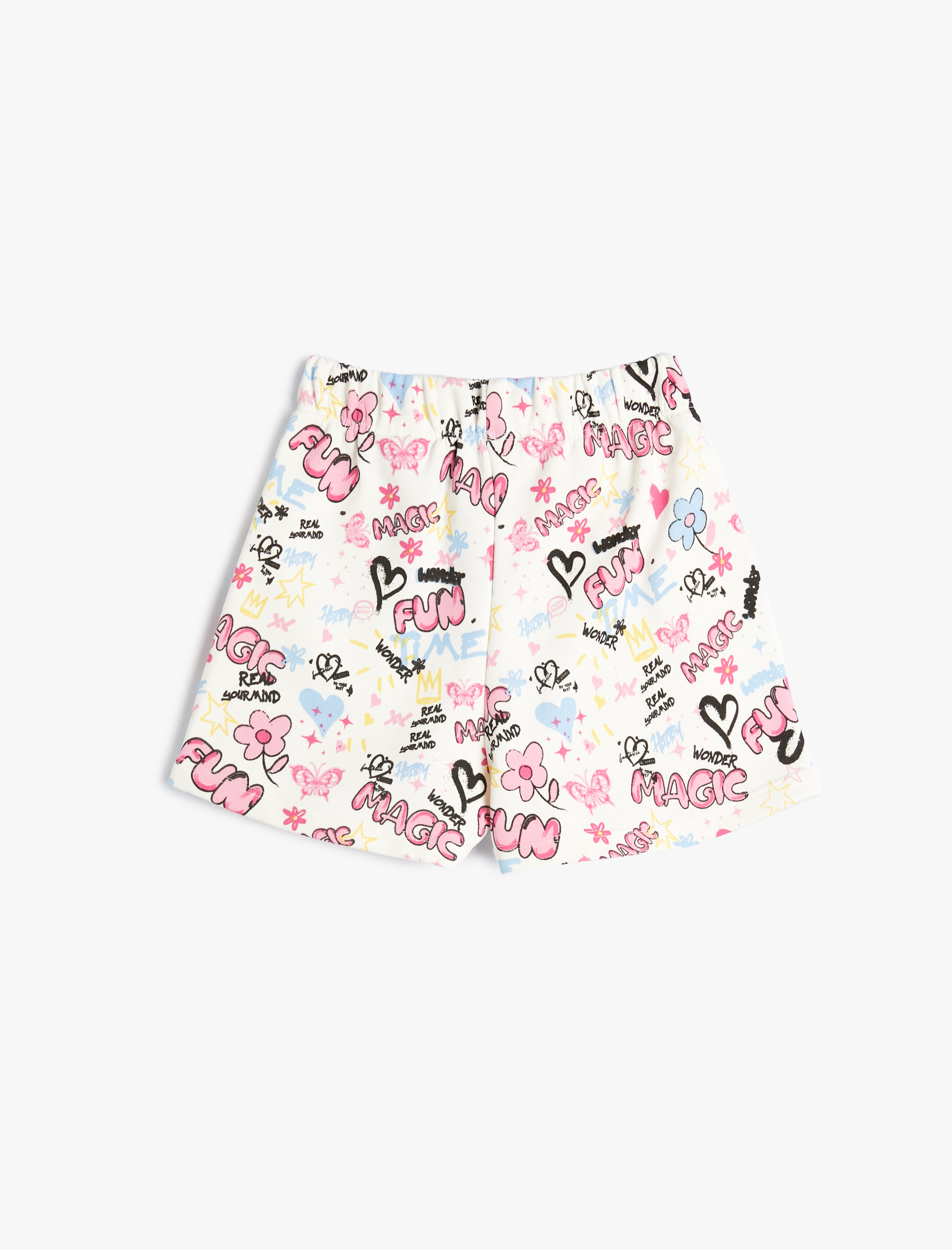  Kız Çocuk Şort Baskı Detaylı Beli Bağlamalı