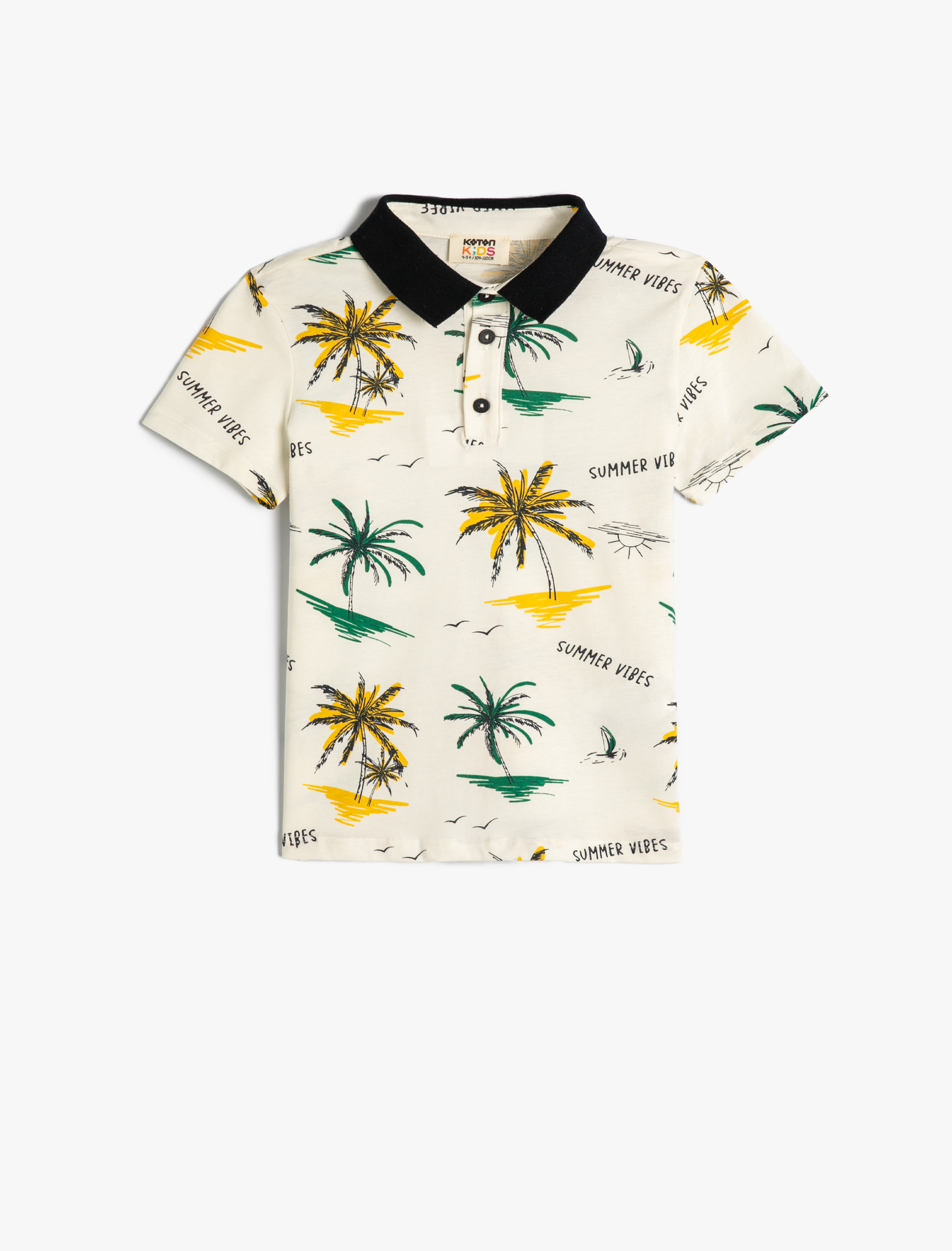  Erkek Çocuk Polo Tişört Kısa Kollu Palmiye Baskılı Pamuklu