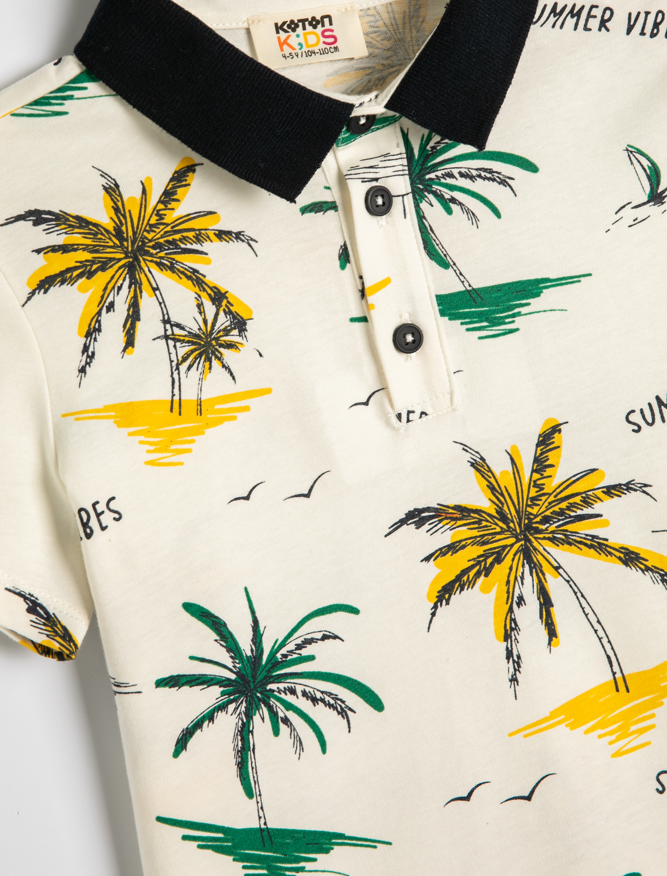  Erkek Çocuk Polo Tişört Kısa Kollu Palmiye Baskılı Pamuklu