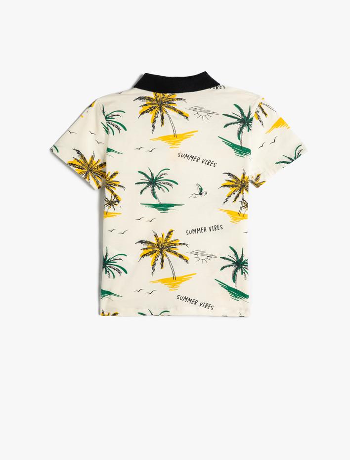 Erkek Çocuk Polo Tişört Kısa Kollu Palmiye Baskılı Pamuklu