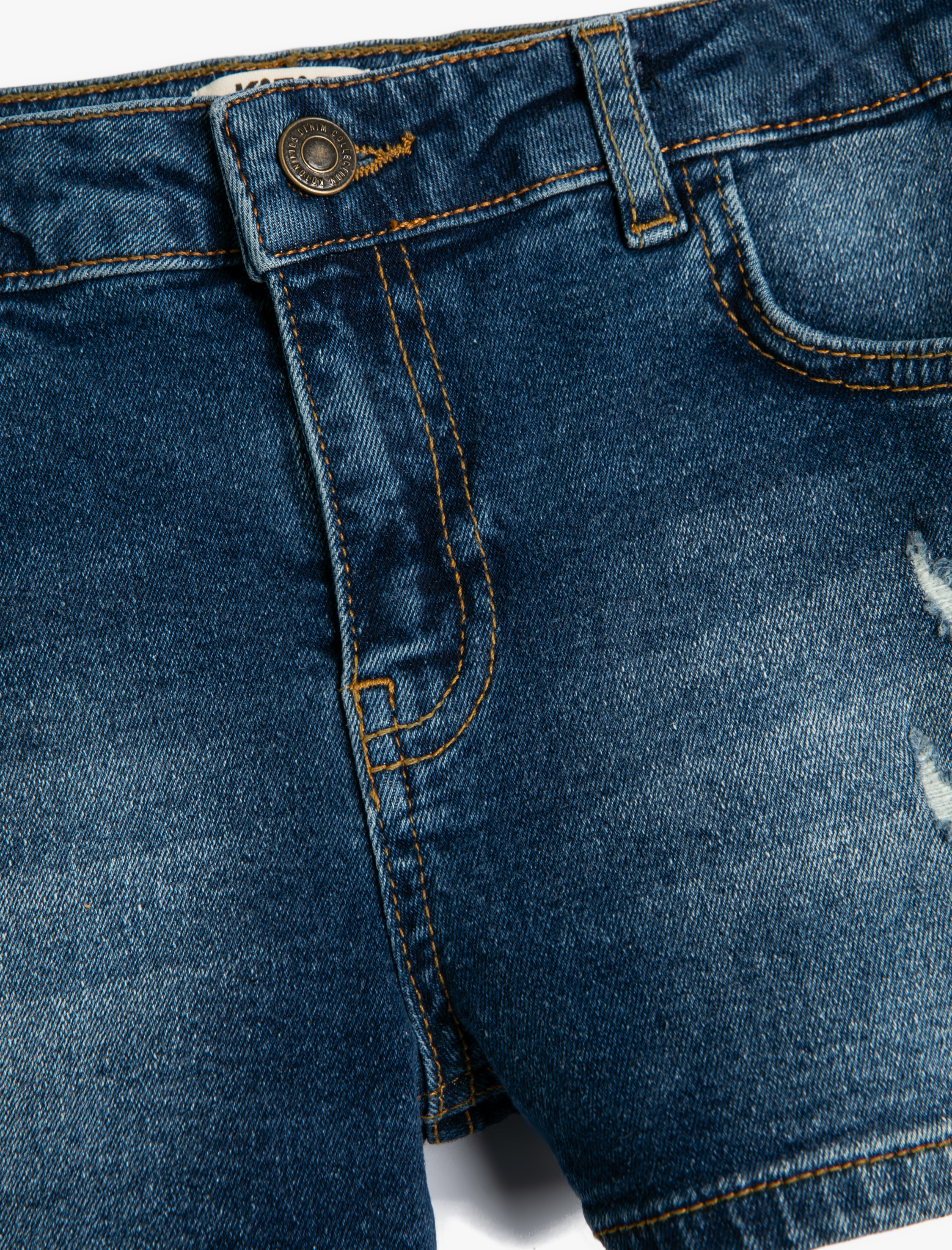 Kız Çocuk Kot Şort Yıpratılmış Detaylı Cepli Pamuklu