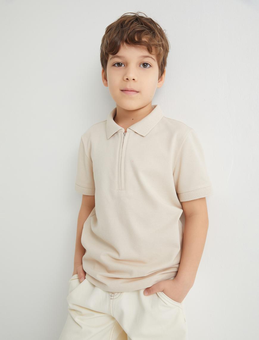  Erkek Çocuk Basic Polo Yaka Tişört Kısa Kollu Düğme Detaylı