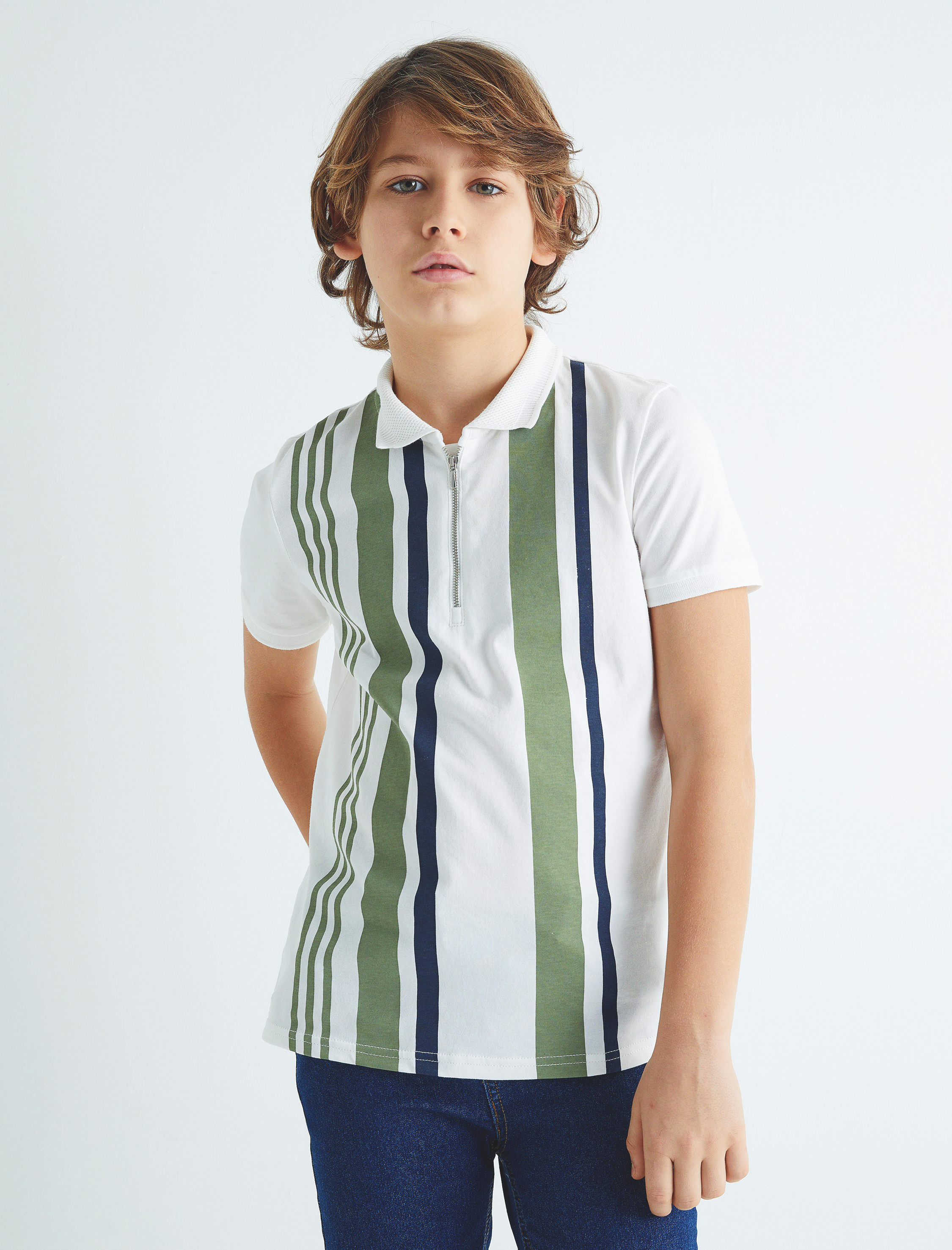  Erkek Çocuk Polo Tişört Kısa Kollu Yarım Fermuar Detaylı