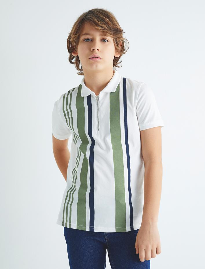 Erkek Çocuk Polo Tişört Kısa Kollu Yarım Fermuar Detaylı