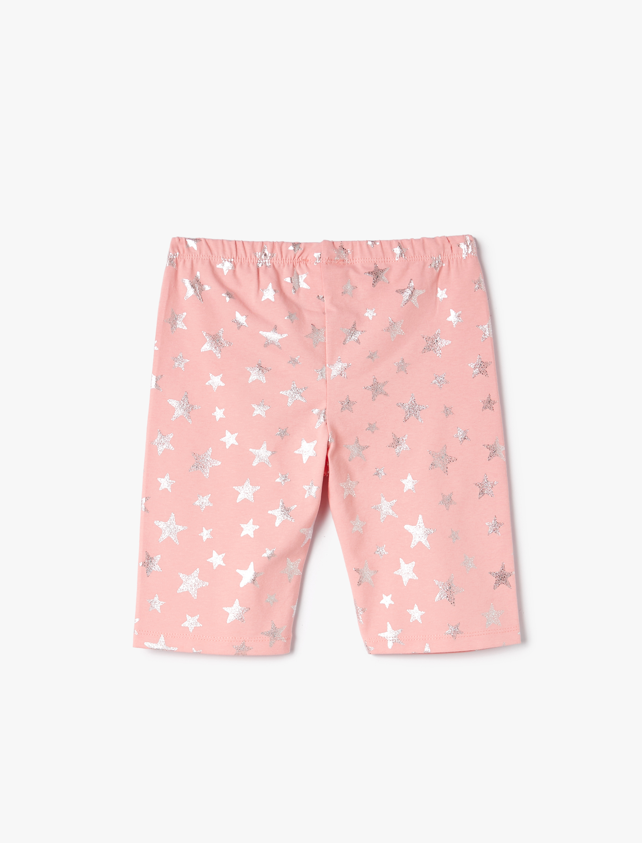  Kız Çocuk Parlak Kısa Tayt Beli Lastikli Yıldız Baskılı Pamuklu