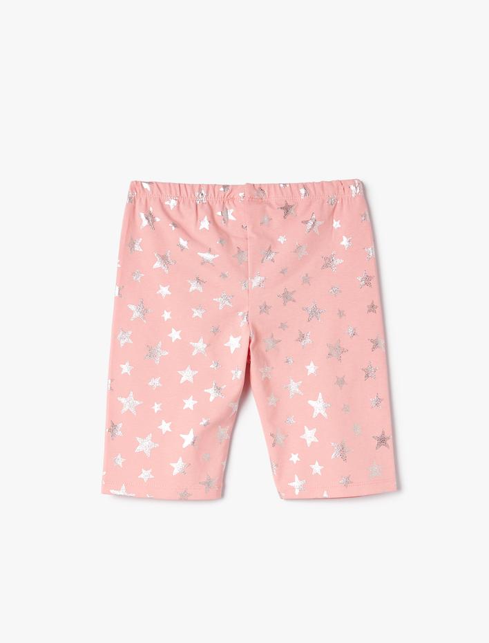Kız Çocuk Parlak Kısa Tayt Beli Lastikli Yıldız Baskılı Pamuklu