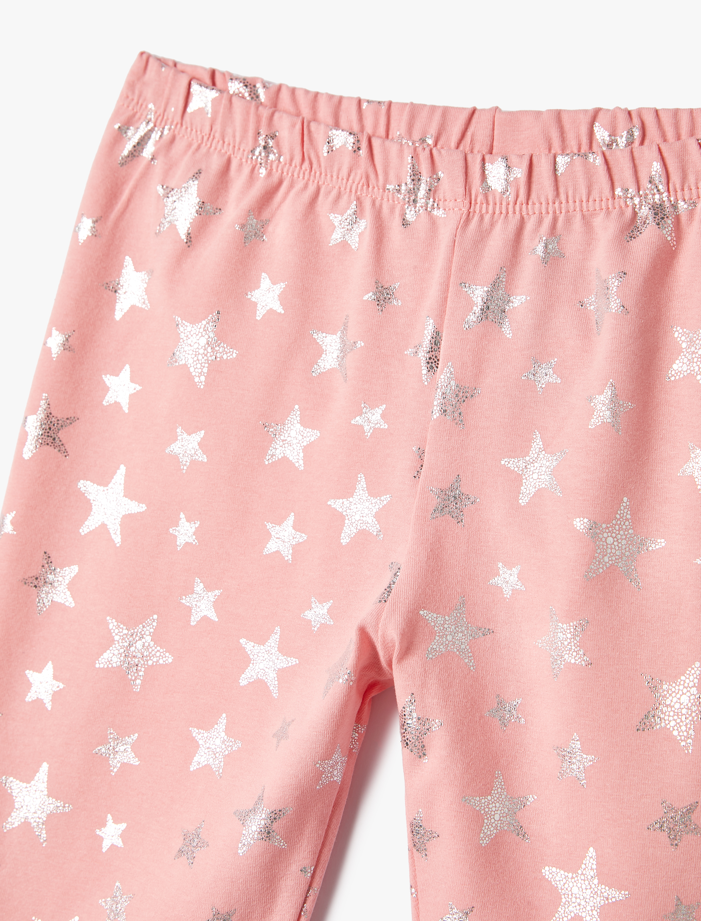  Kız Çocuk Parlak Kısa Tayt Beli Lastikli Yıldız Baskılı Pamuklu