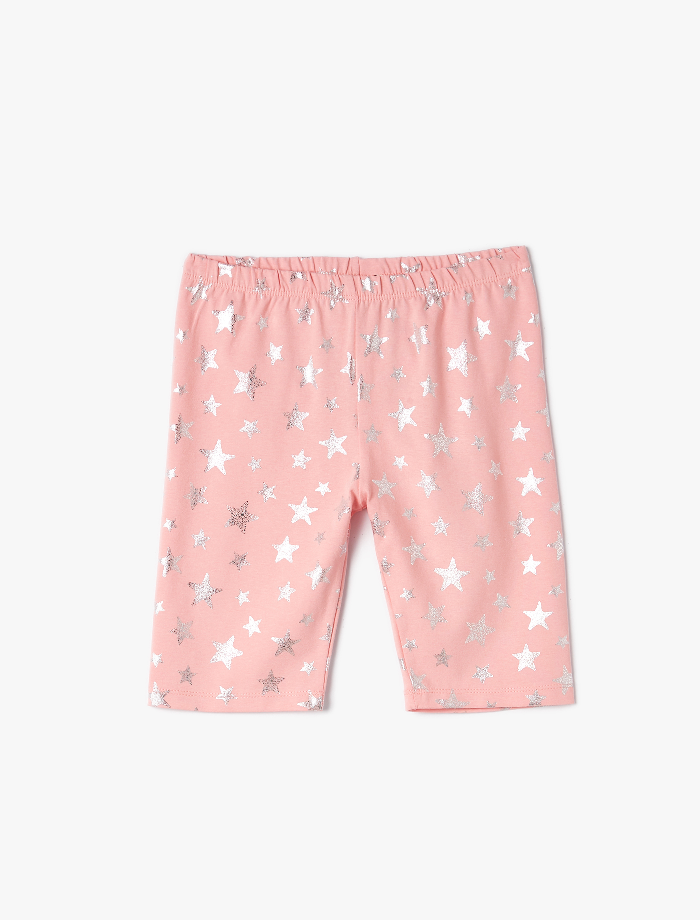 Kız Çocuk Parlak Kısa Tayt Beli Lastikli Yıldız Baskılı Pamuklu