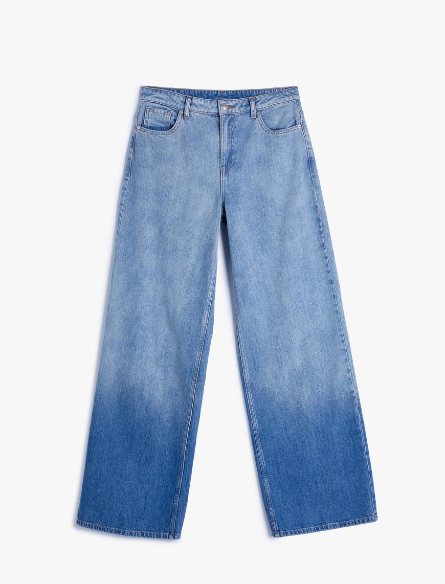  Düz Bol Paça Düşük Bel Kot Pantolon Cepli Pamuklu - Loose Straight Jeans