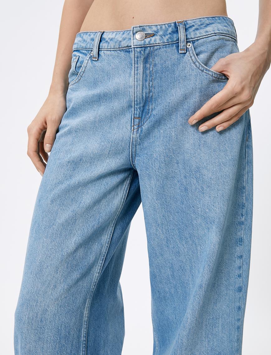   Düz Bol Paça Düşük Bel Kot Pantolon Cepli Pamuklu - Loose Straight Jeans