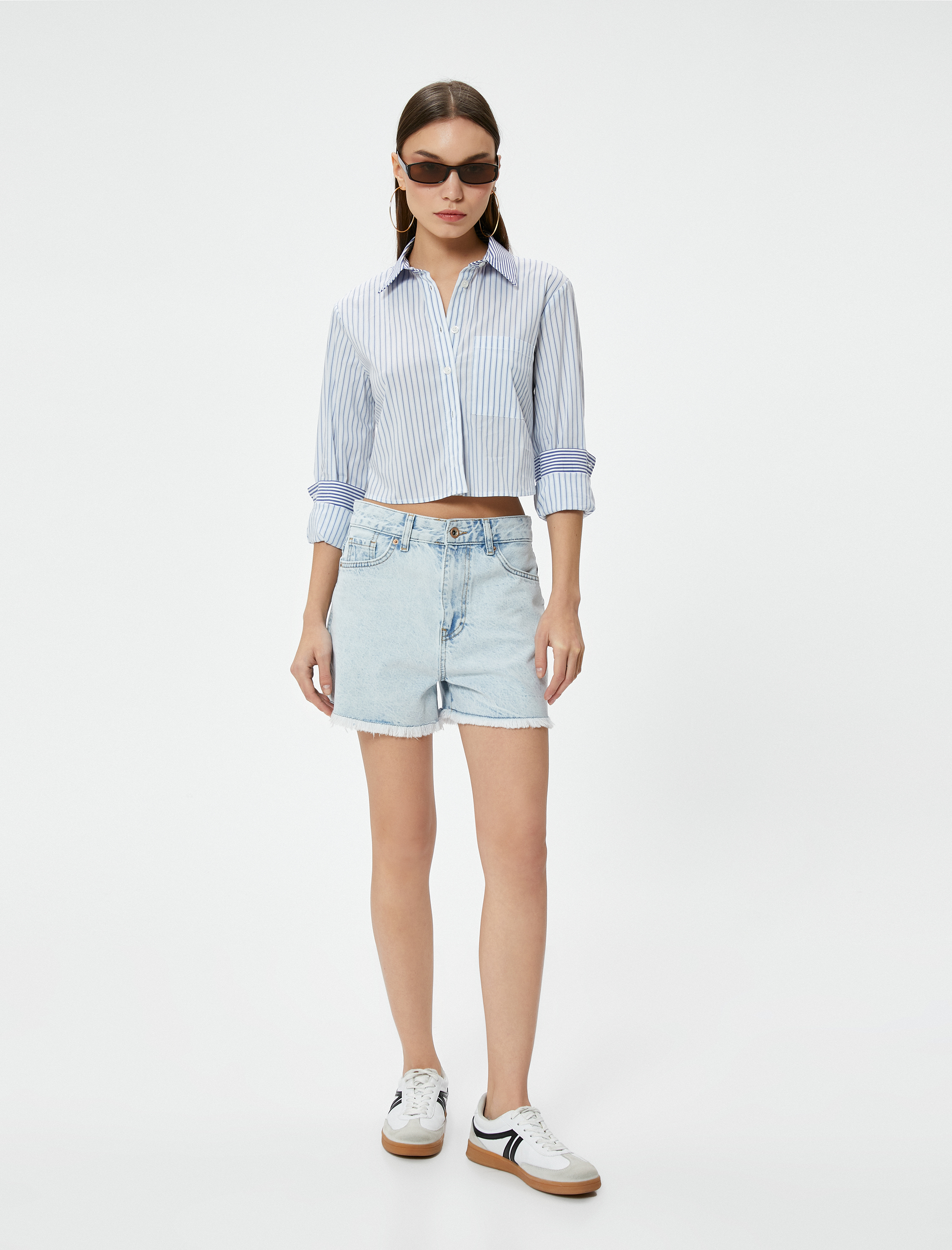   Kot Şort Yüksek Bel Cepli Paçası Püsküllü Pamuklu