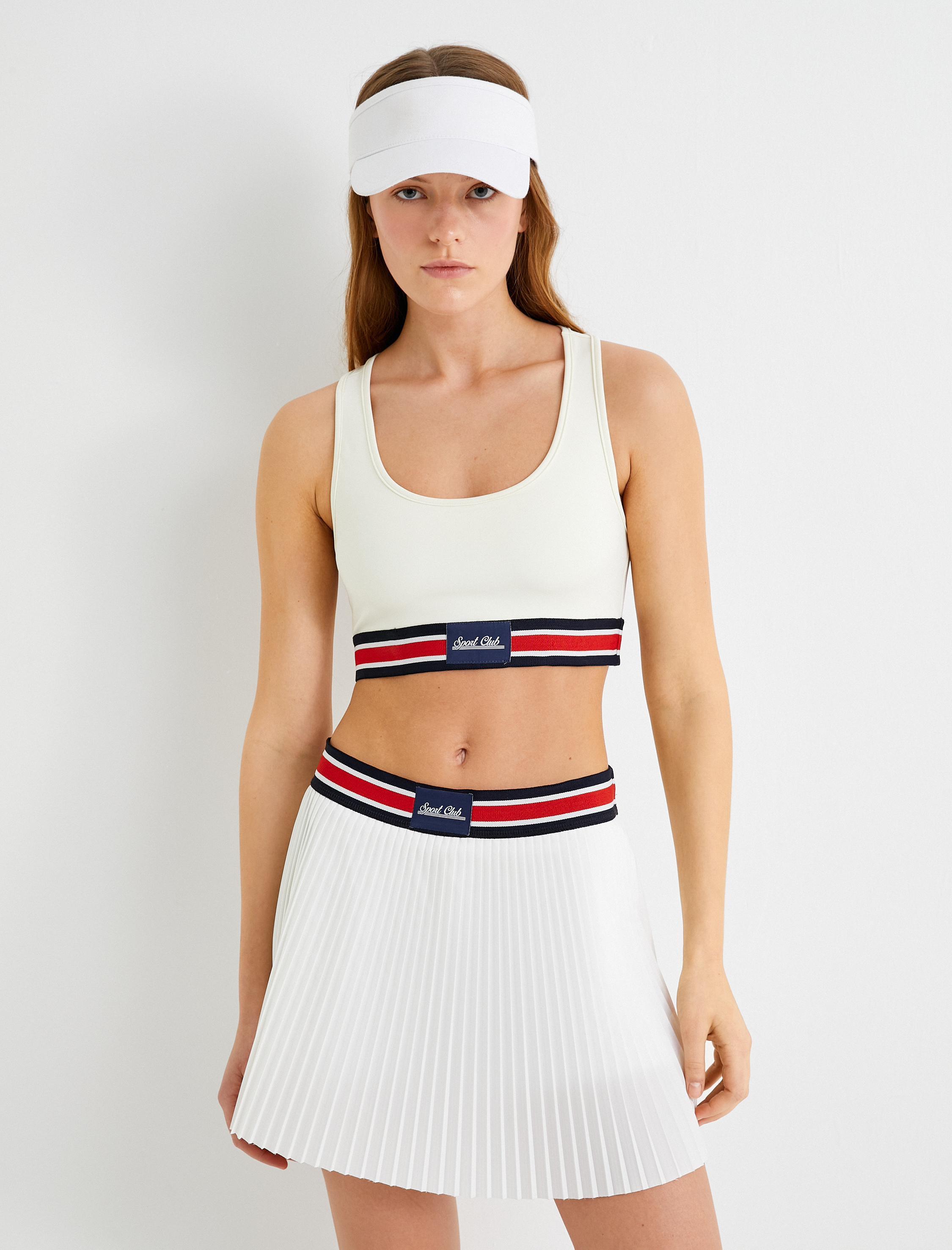   Sporcu Sütyeni Kaplı Renk Kontrastlı Bant Detaylı U Yaka Slim Fit