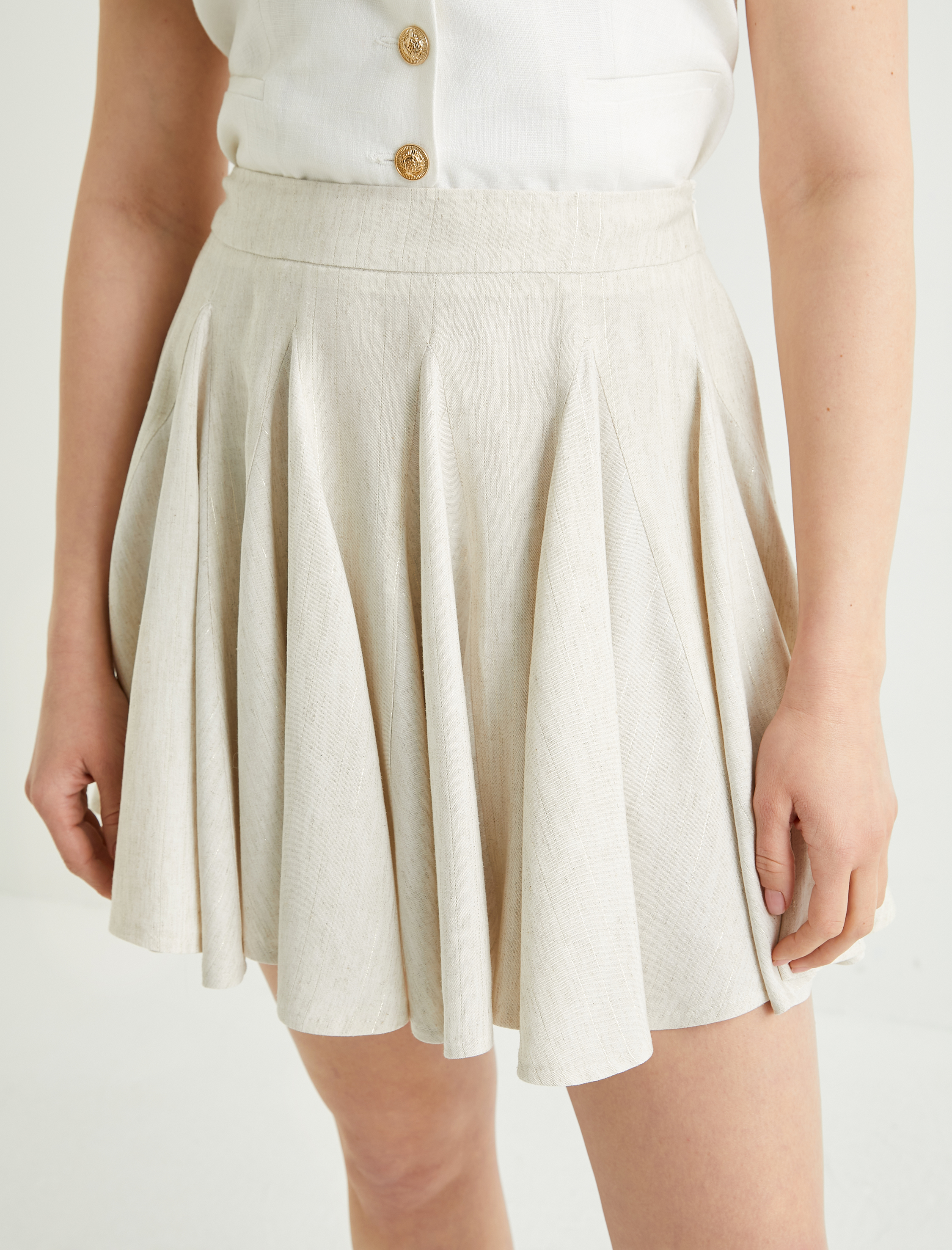   Volanlı Mini Etek Normal Bel Viskon Keten Karışımlı