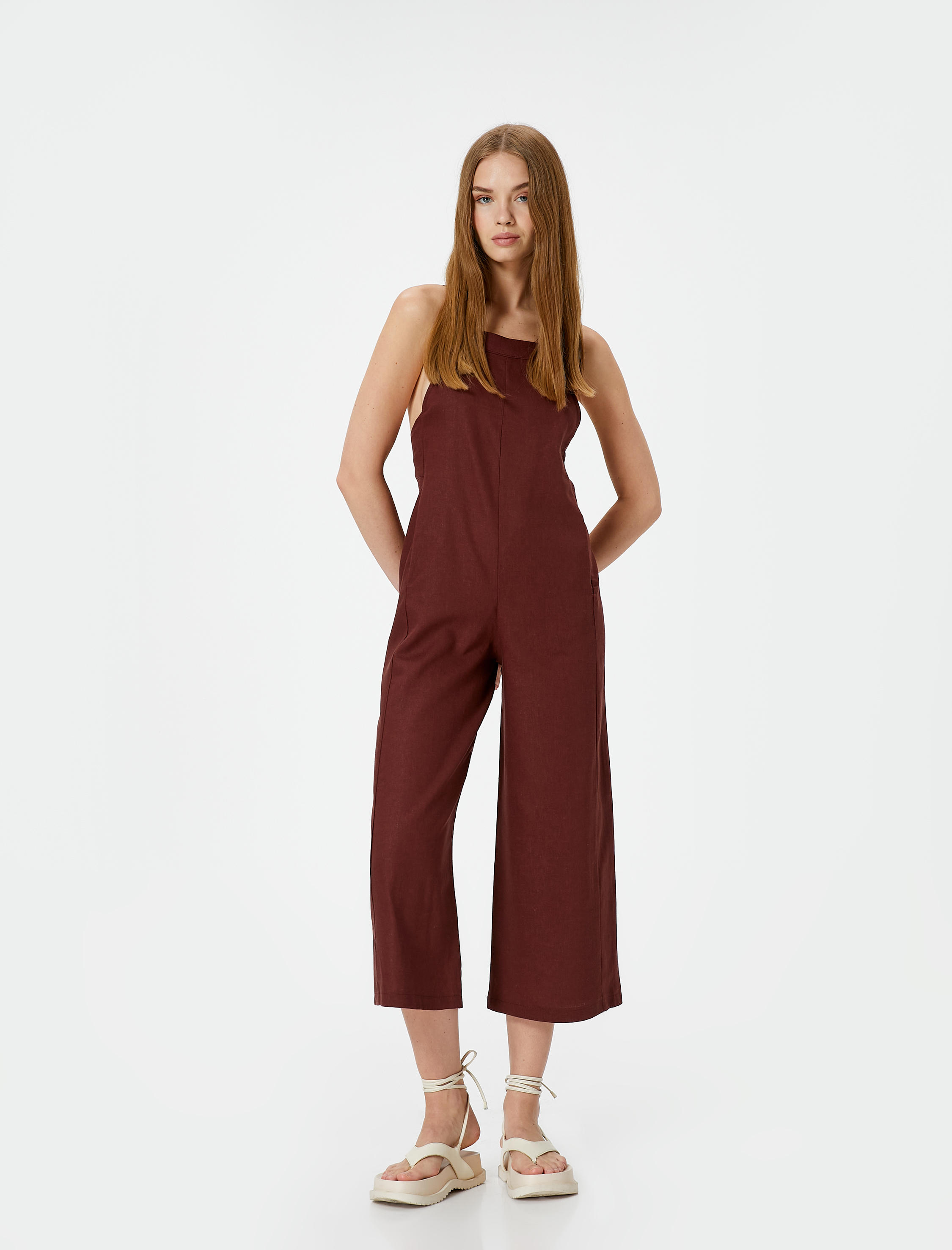   Keten Tulum Kapri Boy Cepli Arkası İnce Askılı