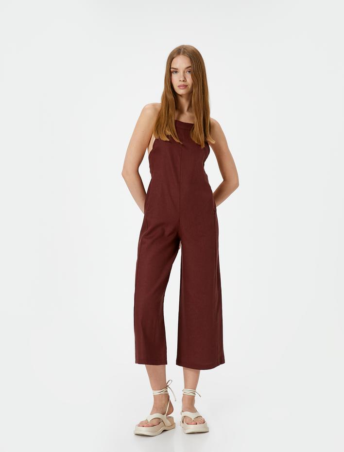  Keten Tulum Kapri Boy Cepli Arkası İnce Askılı