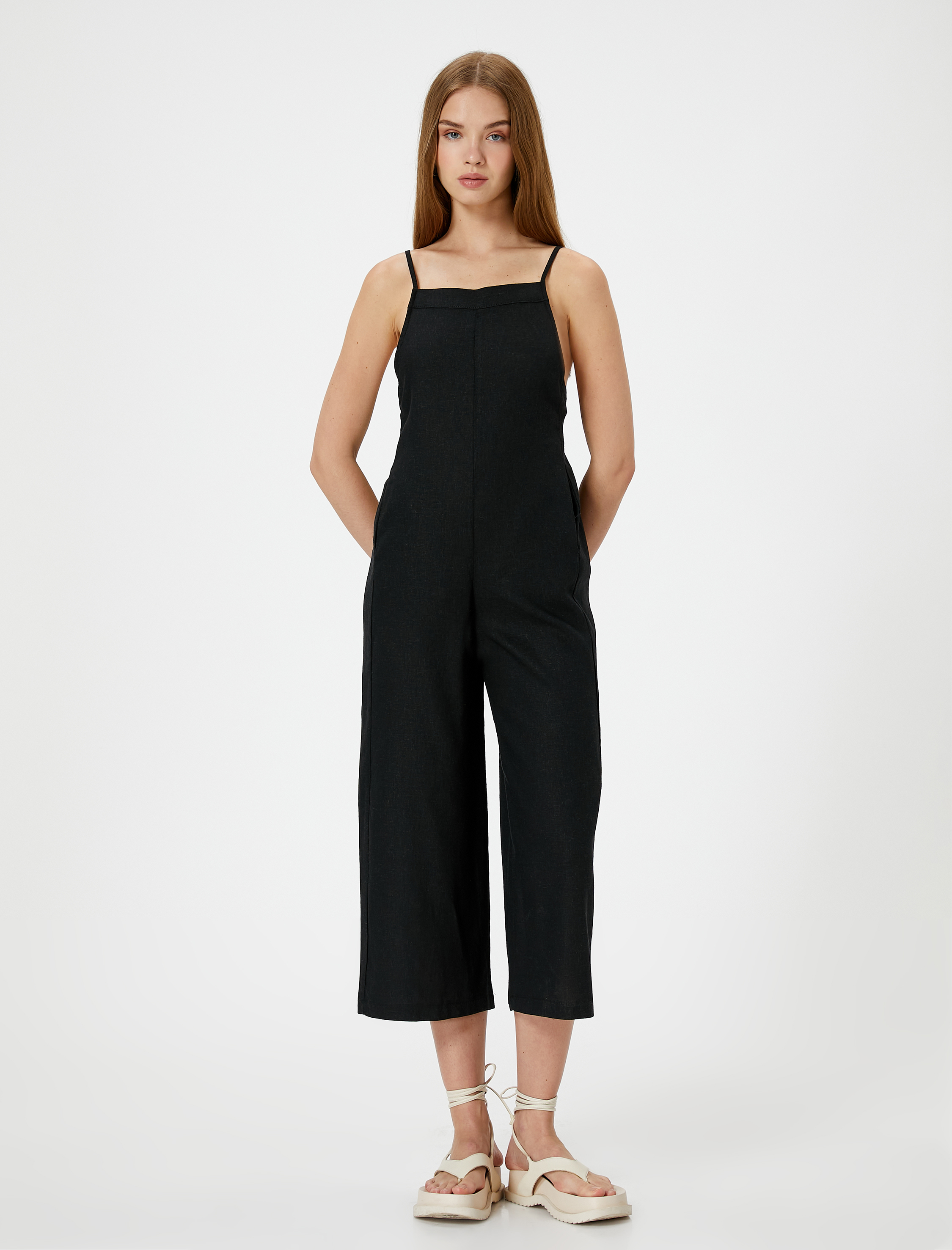   Keten Tulum Kapri Boy Cepli Arkası İnce Askılı