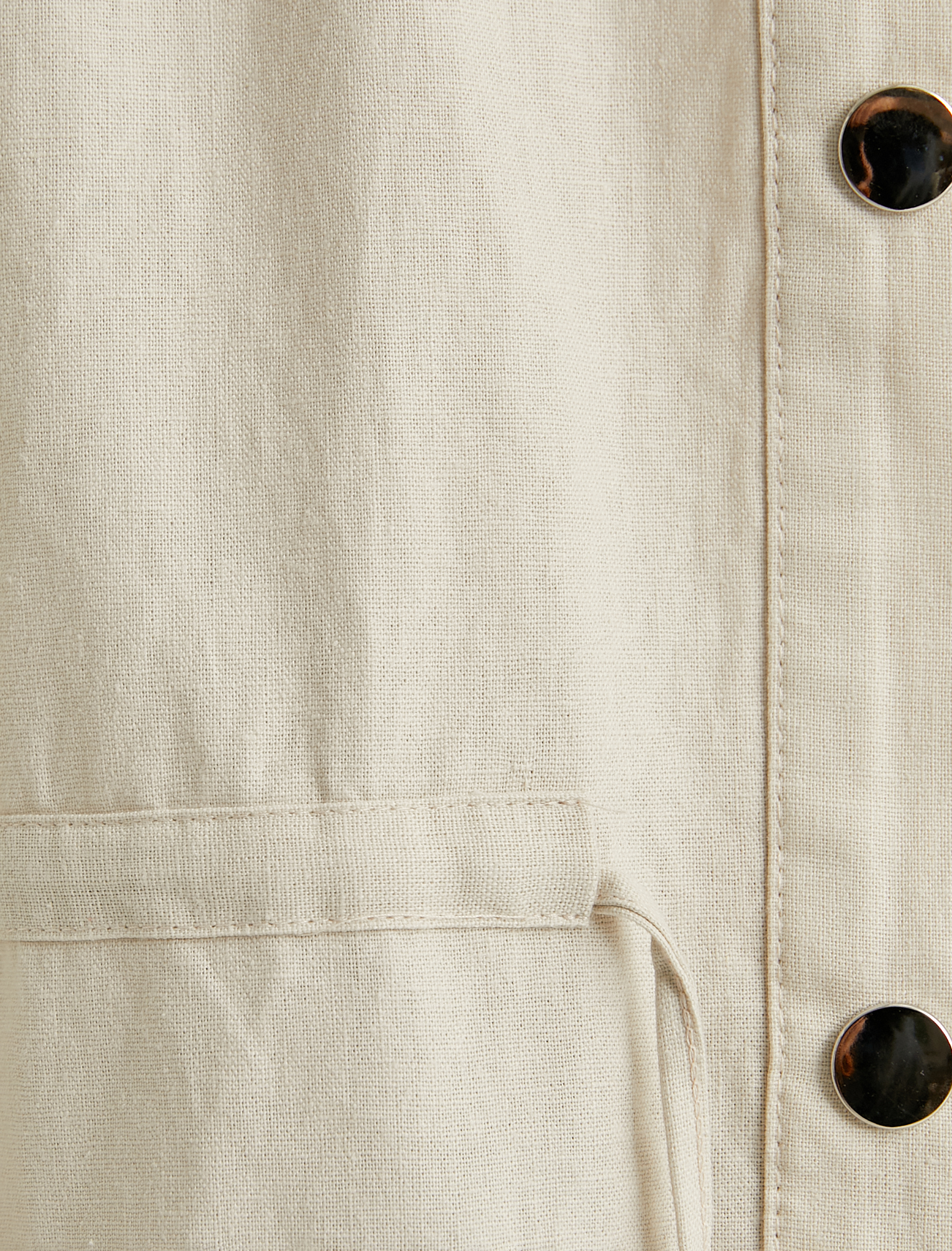   Mevsimlik Ceket Keten Karışımlı Dik Yaka Çıtçıt Kapama Katlamalı Kollu