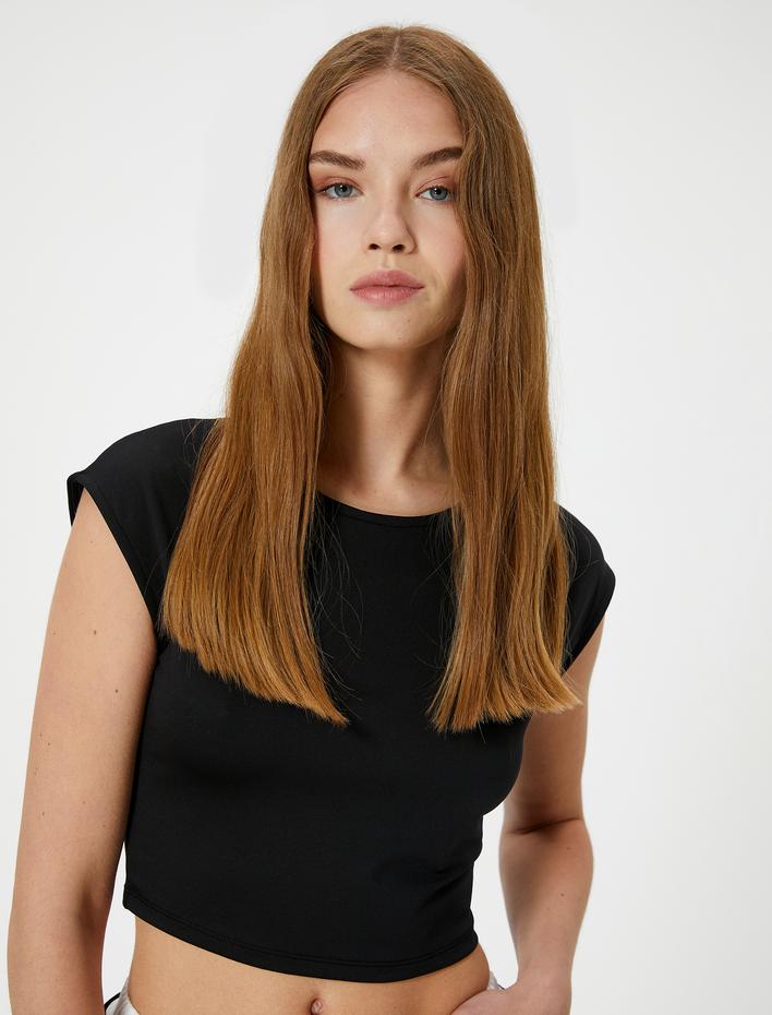  Basic Crop Tişört Slim Fit Bisiklet Yaka Kısa Kol