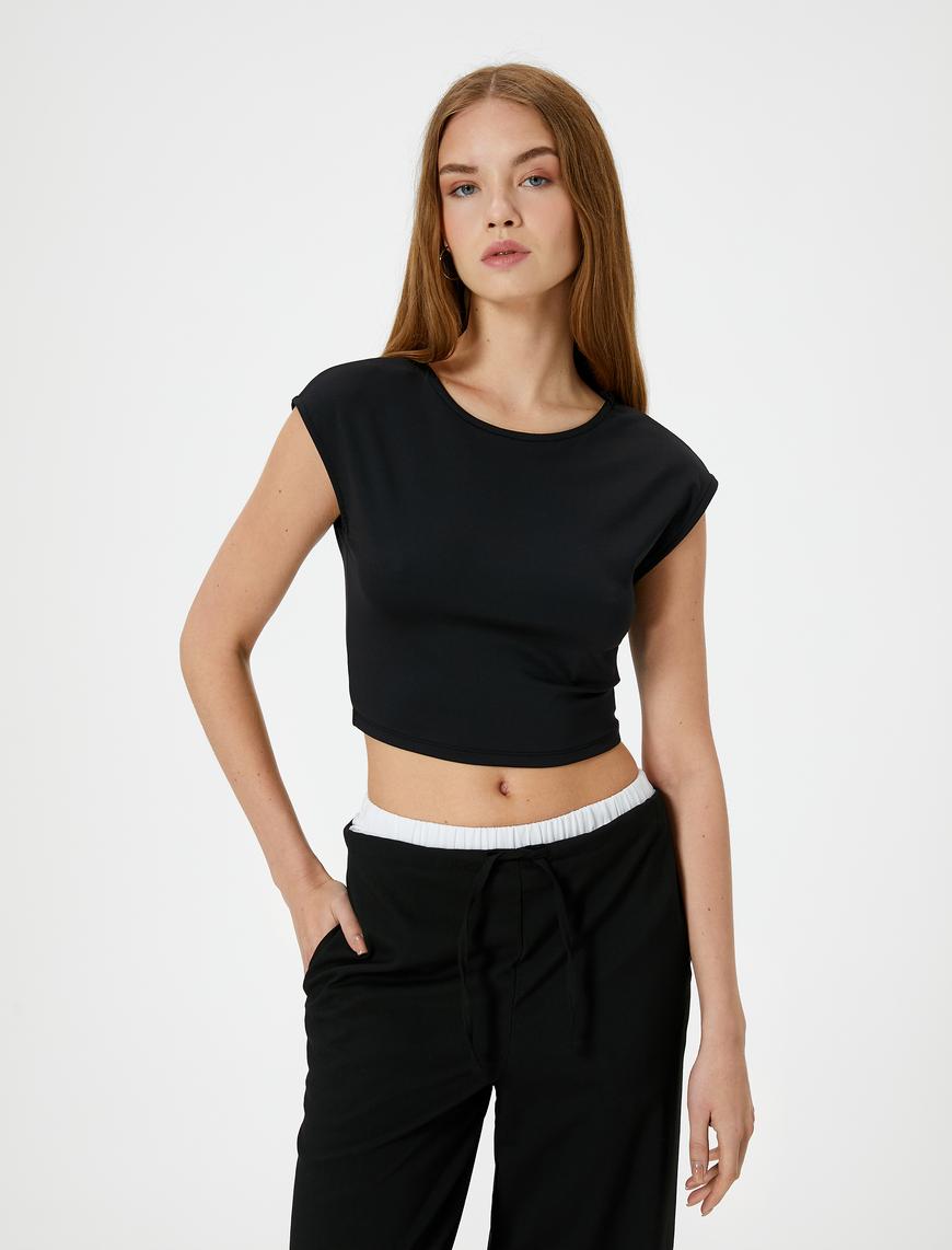   Basic Crop Tişört Slim Fit Bisiklet Yaka Kısa Kol