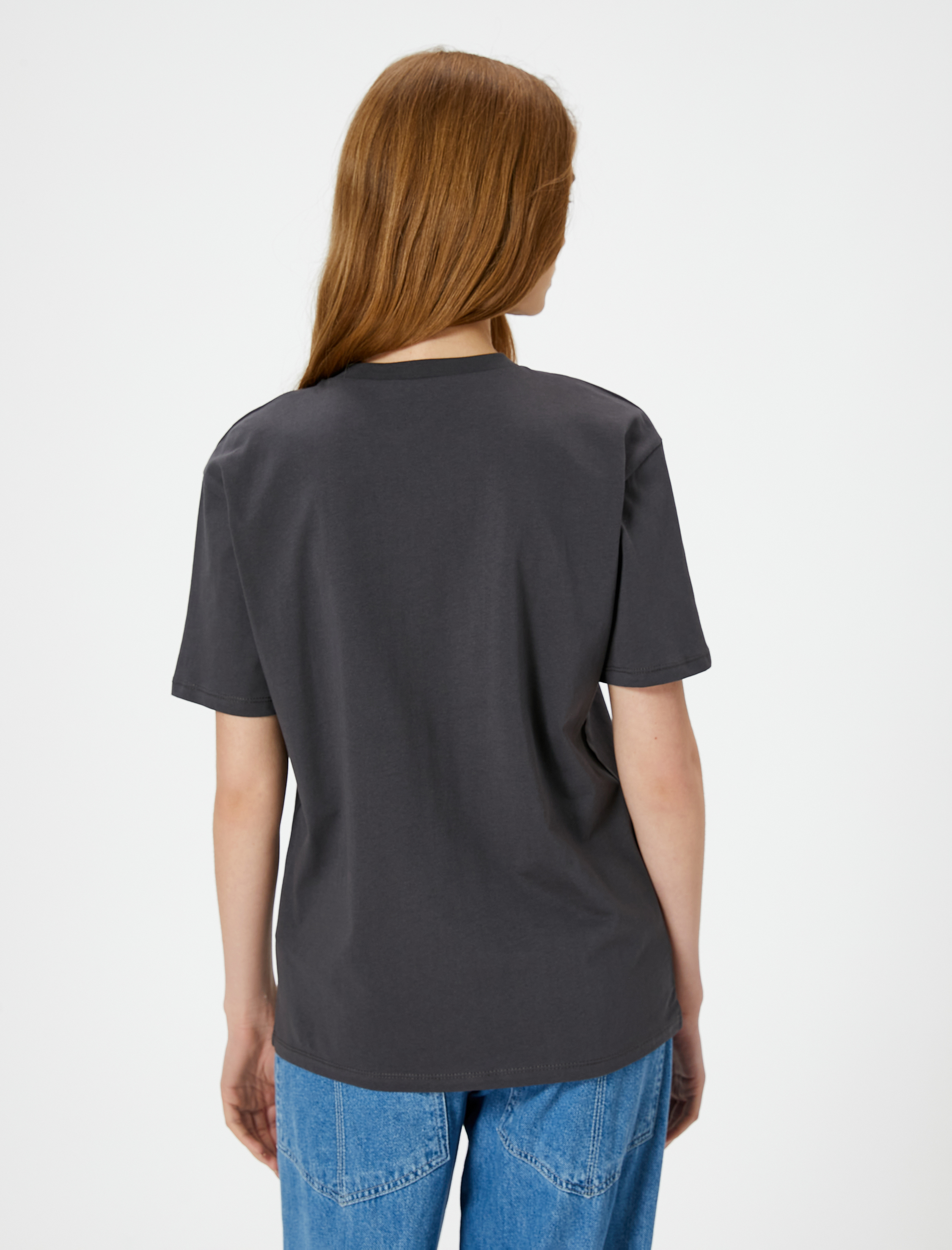   Baskılı Tişört Kısa Kollu Bisiklet Yaka Rahat Kalıp Pamuklu