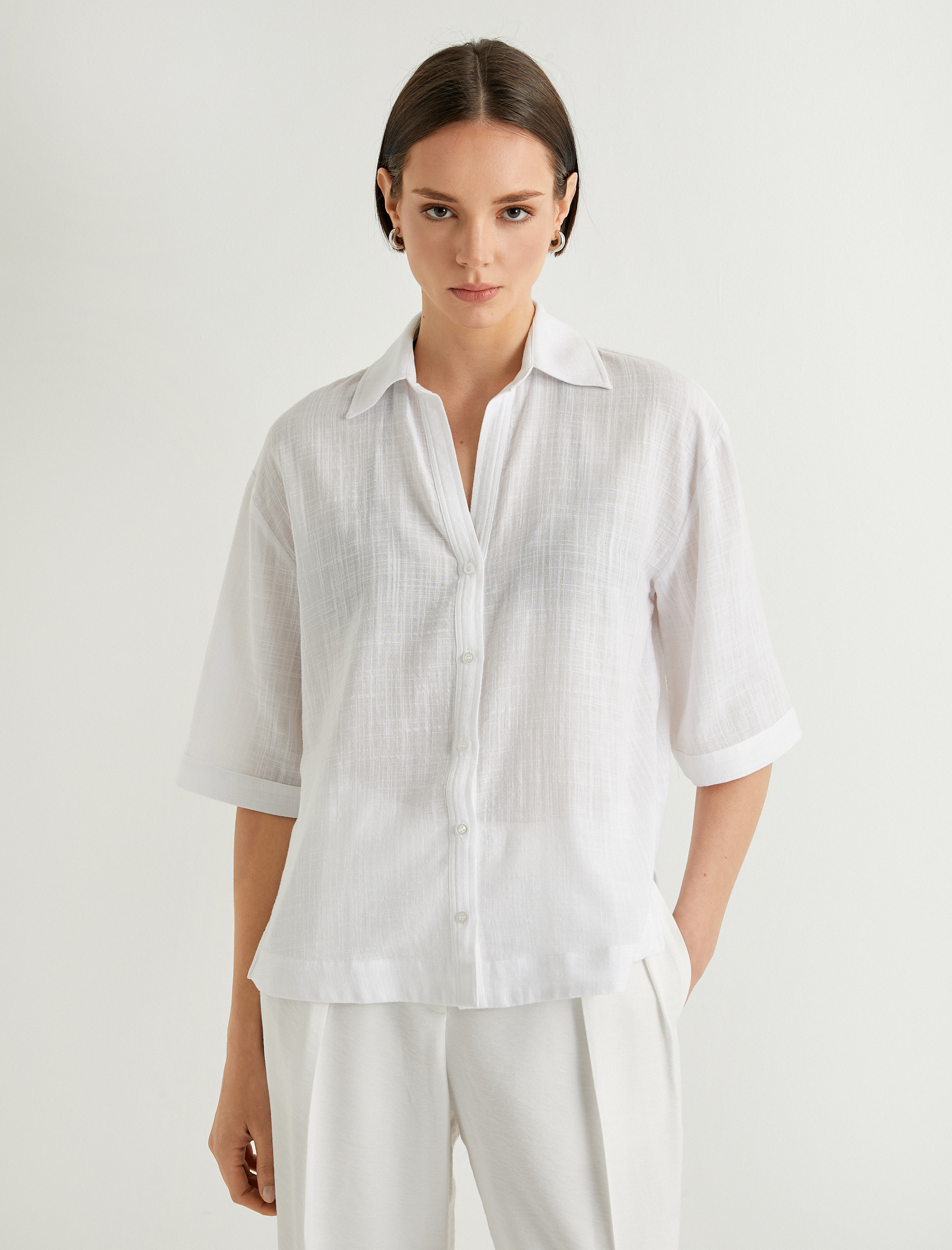   Kısa Kollu Gömlek Düğmeli Basic Regular Fit