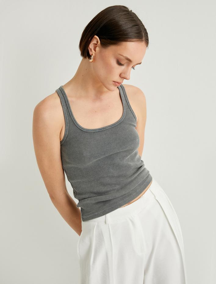  Fitilli Atlet U Yaka Kalın Askılı Slim Fit Pamuklu