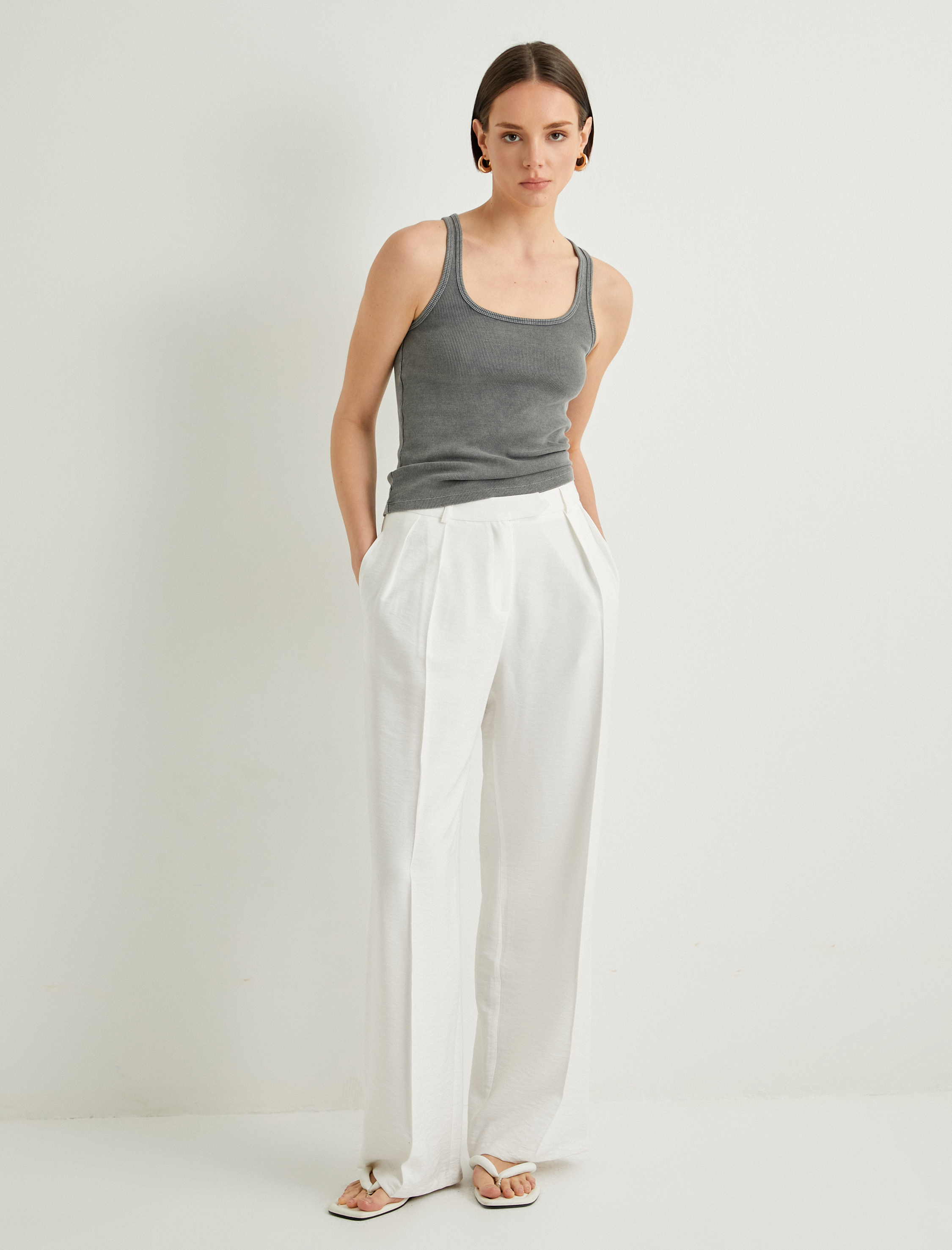   Fitilli Atlet U Yaka Kalın Askılı Slim Fit Pamuklu