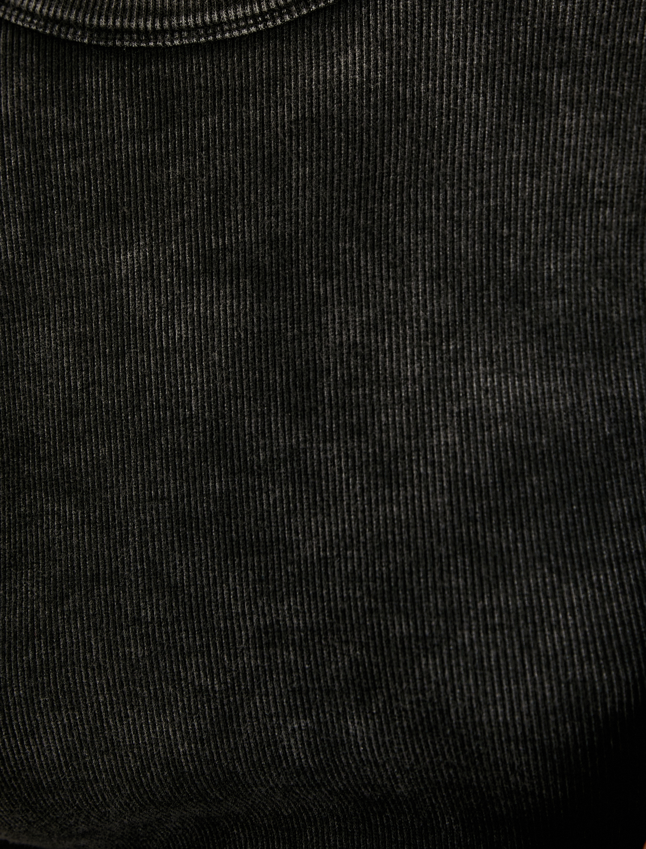   Uzun Kollu Tişört Bisiklet Yaka Fitilli Soluk Efektili Pamuklu