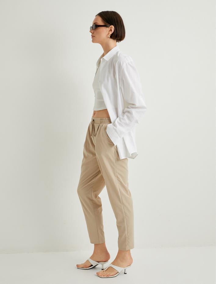  Paraşüt Pantolon Havuç Kesim Beli Bağcıklı Cep Detaylı