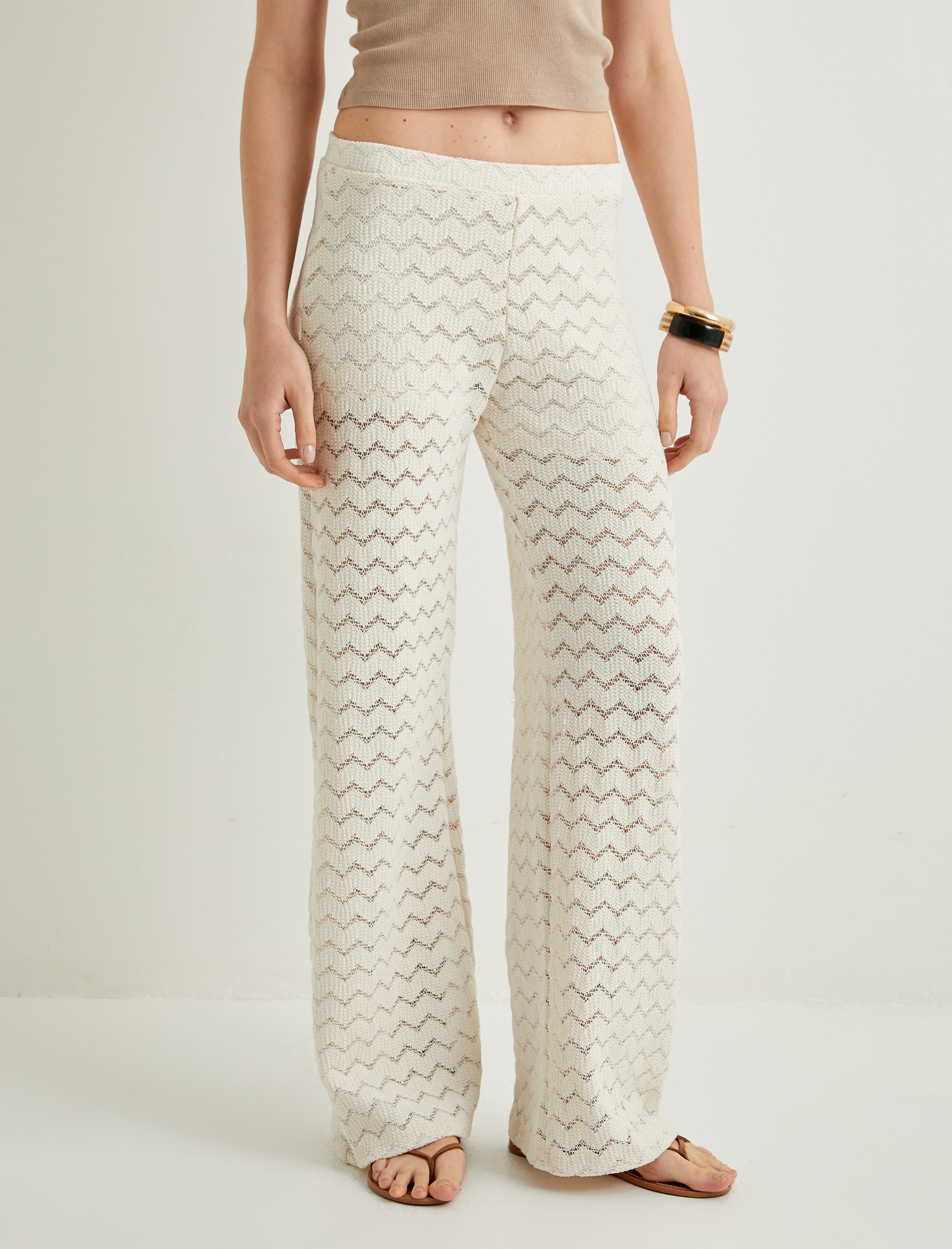   Kroşe Pantolon Bol Paça Standart Bel Kısa Astarlı