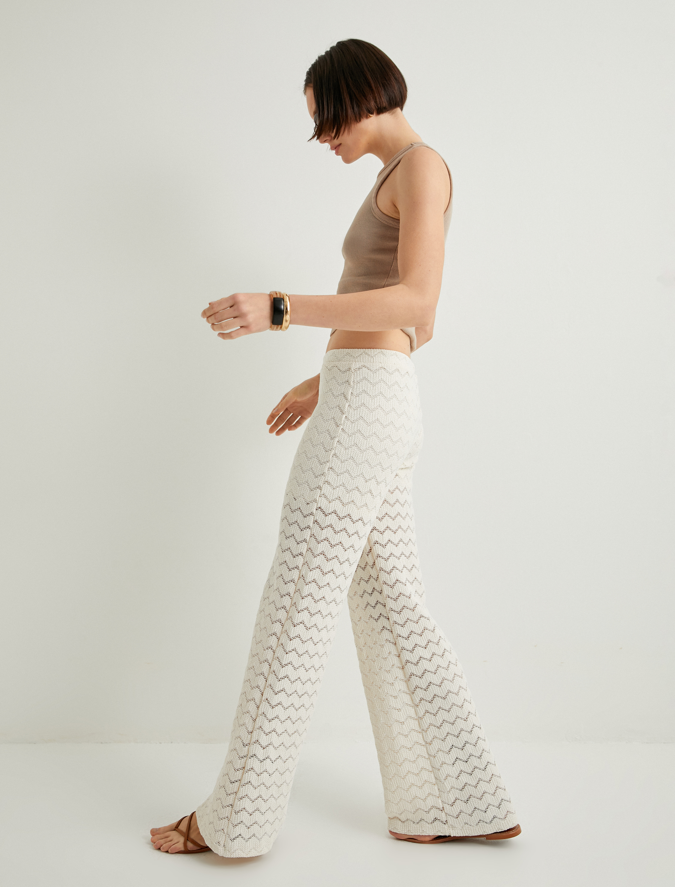   Kroşe Pantolon Bol Paça Standart Bel Kısa Astarlı