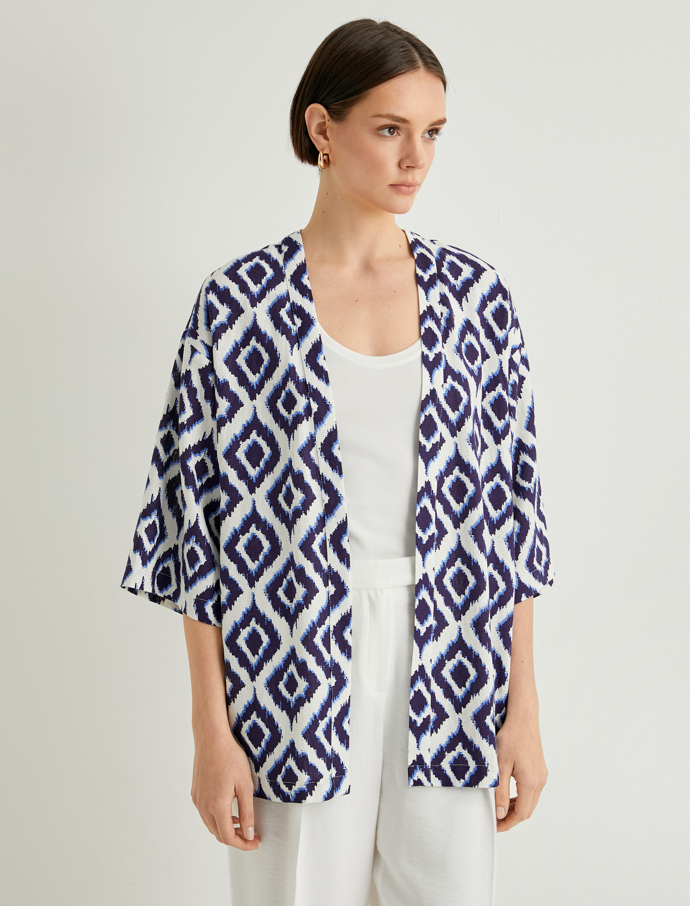   Oversize Kimono Geniş Kollu Viskon Keten Karışımlı