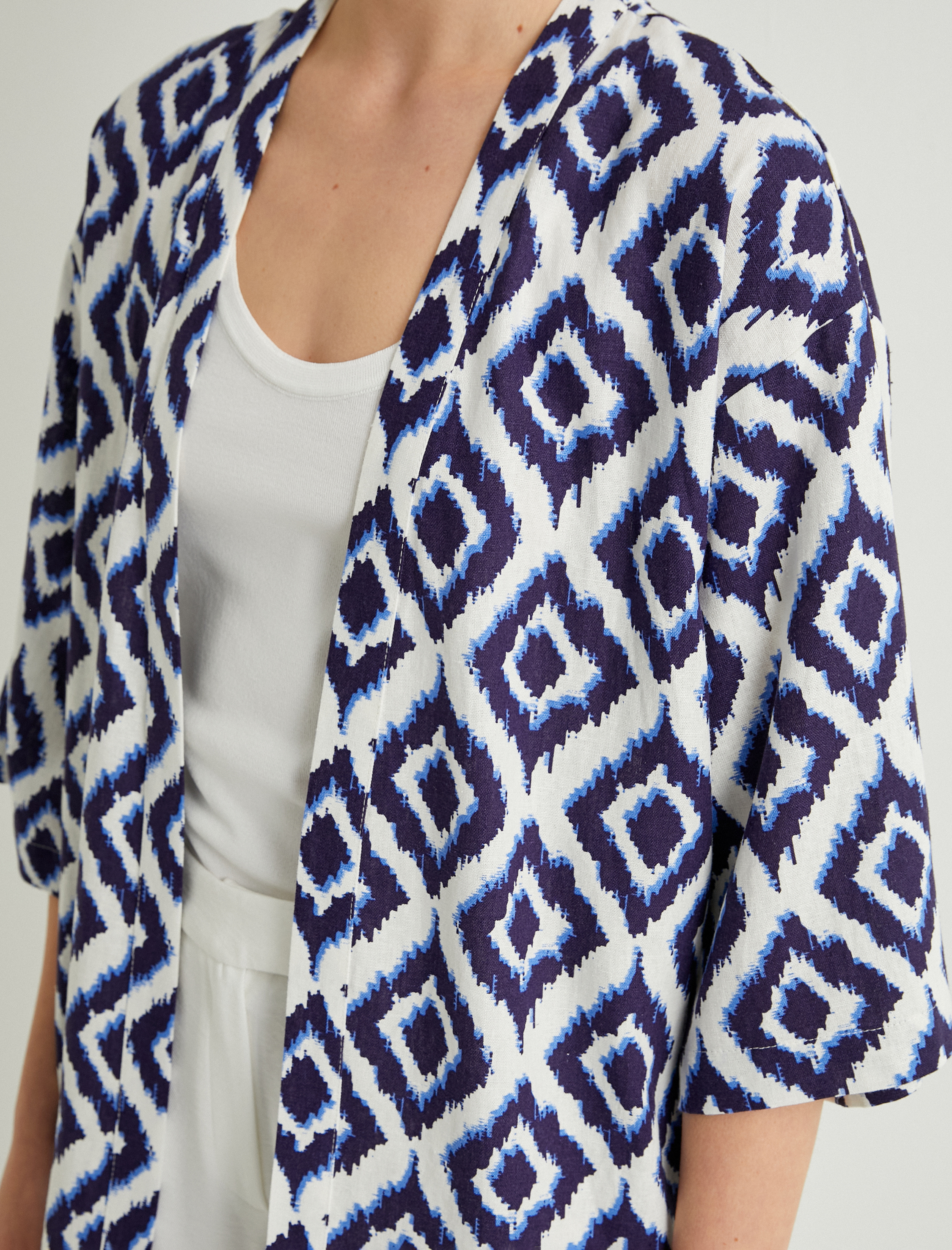   Oversize Kimono Geniş Kollu Viskon Keten Karışımlı