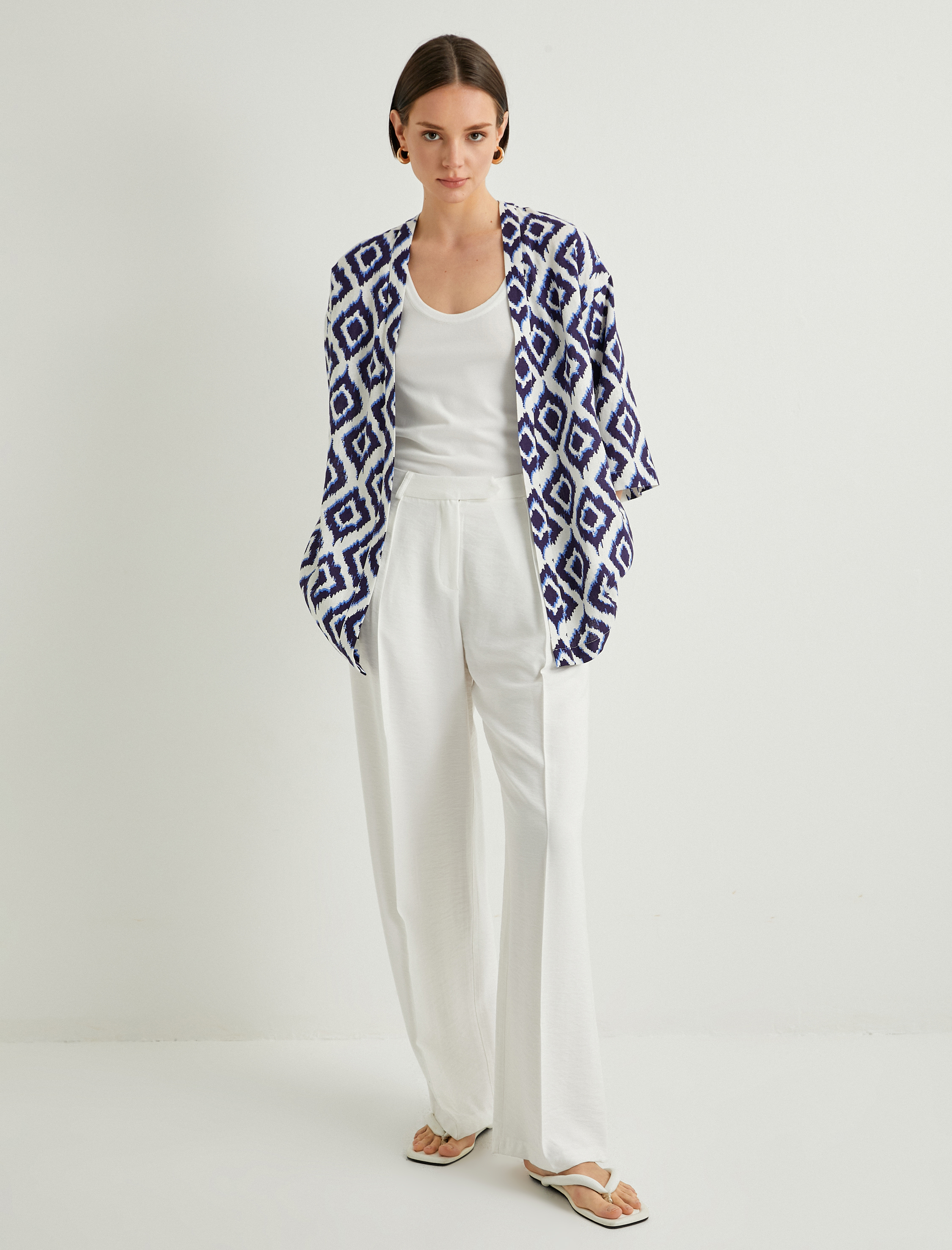   Oversize Kimono Geniş Kollu Viskon Keten Karışımlı