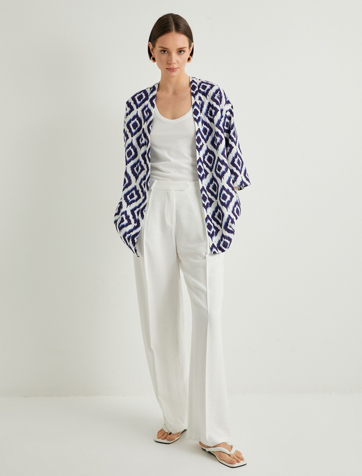  Oversize Kimono Geniş Kollu Viskon Keten Karışımlı