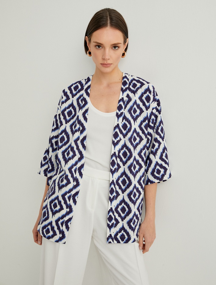  Oversize Kimono Geniş Kollu Viskon Keten Karışımlı