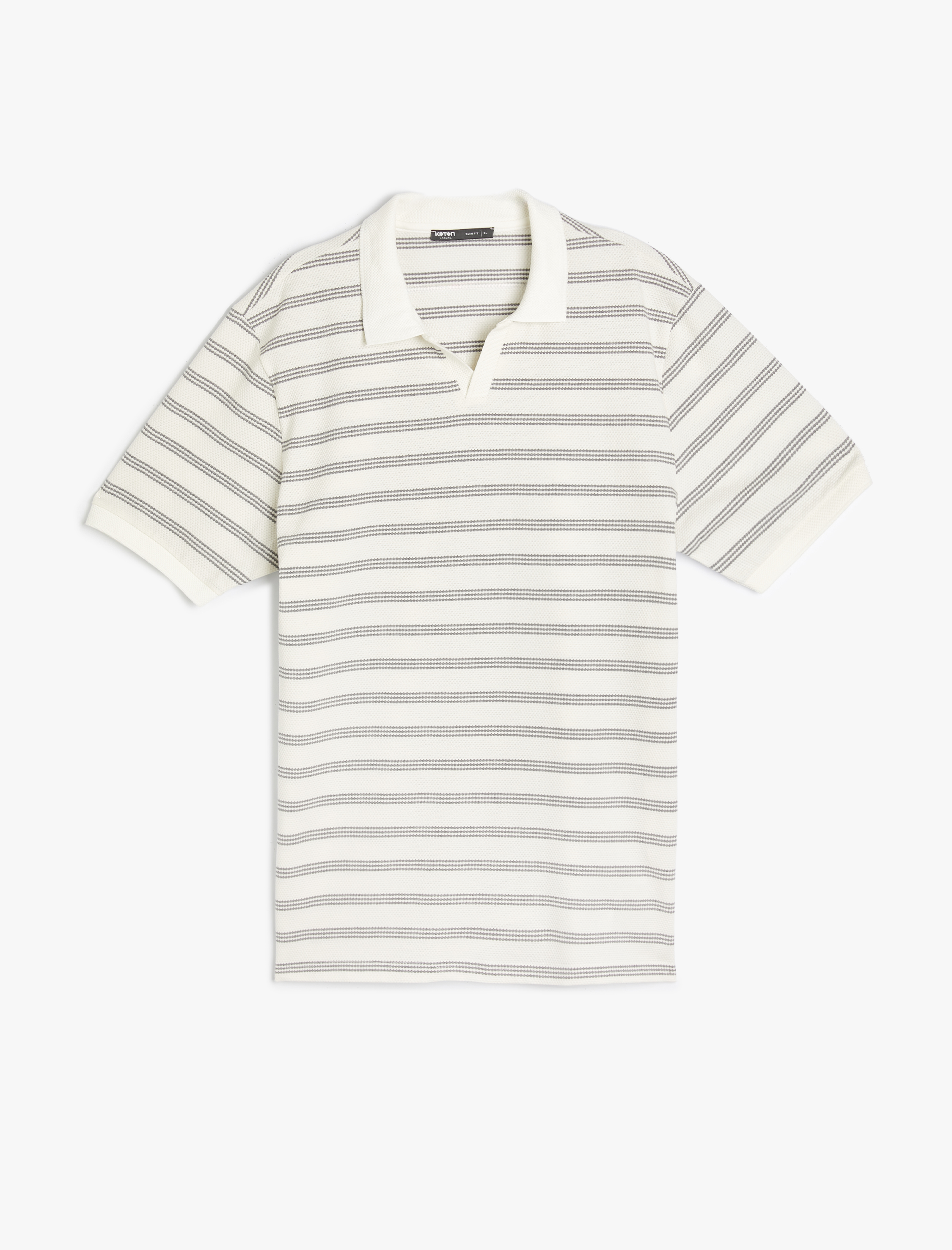   V Yaka Polo Tişört Dokulu Kısa Kollu Pamuklu