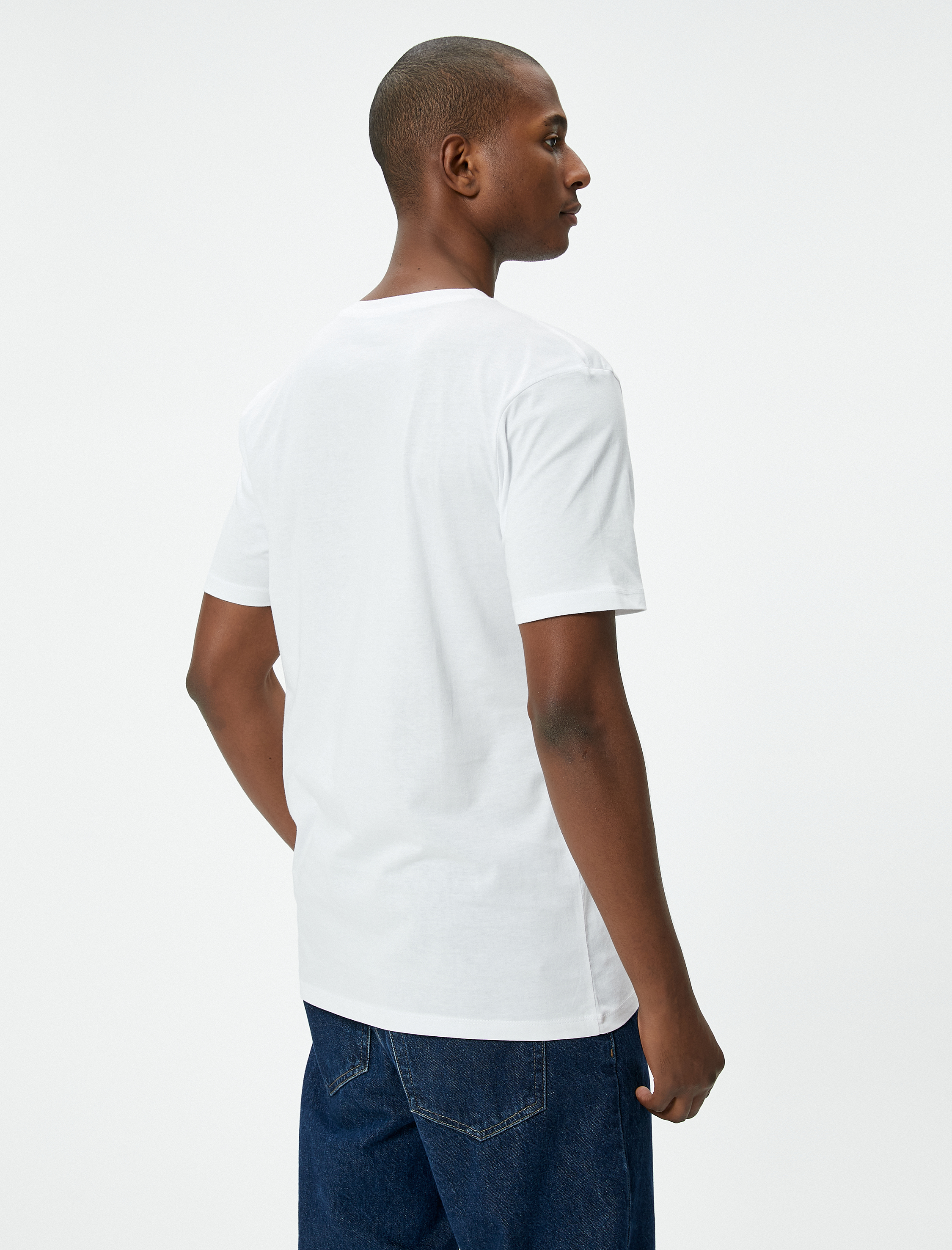   V Yaka Tişört Slim Fit Kısa Kollu Pamuklu